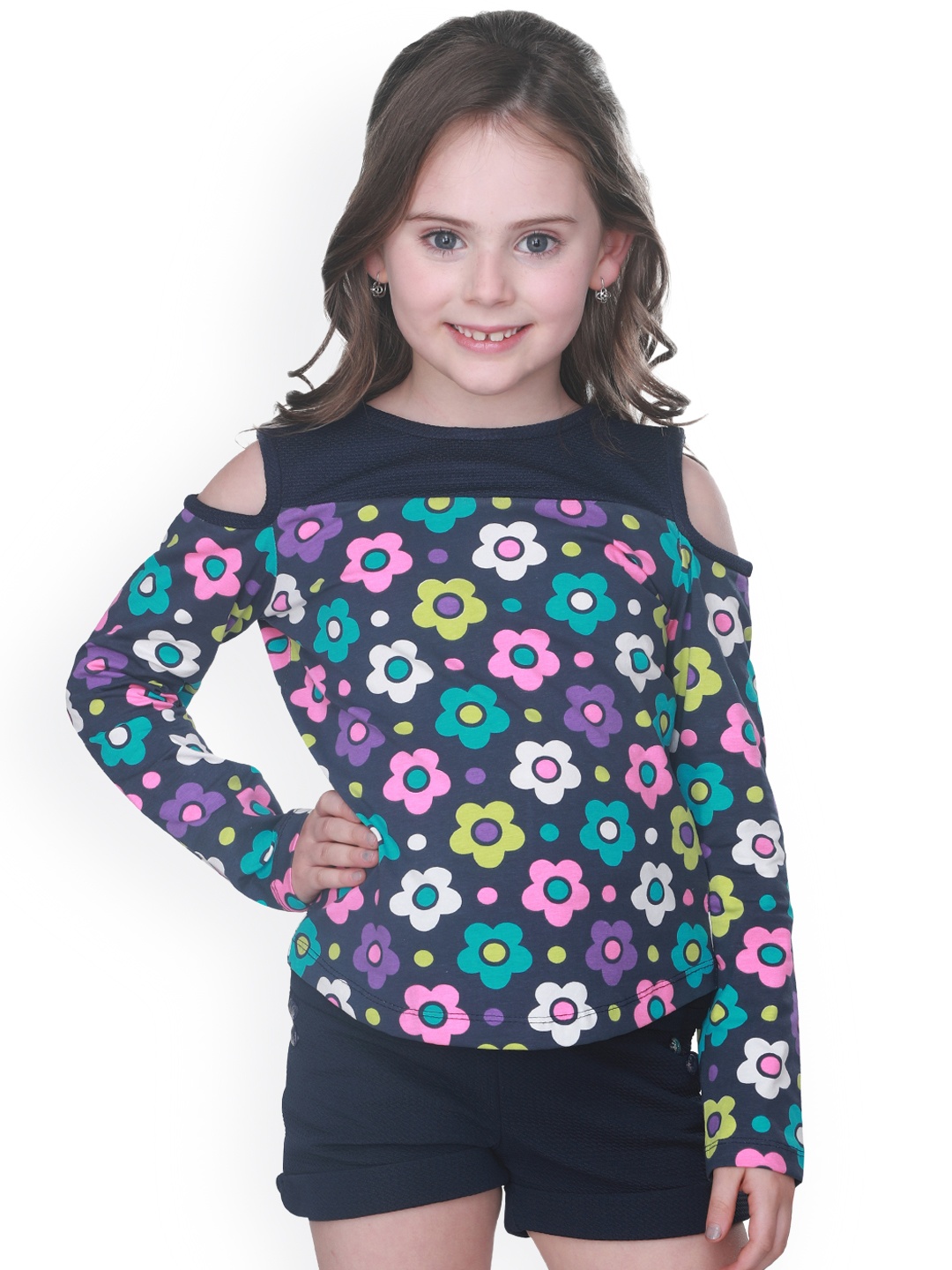 

CUTECUMBER Girls Navy Blue Floral Top