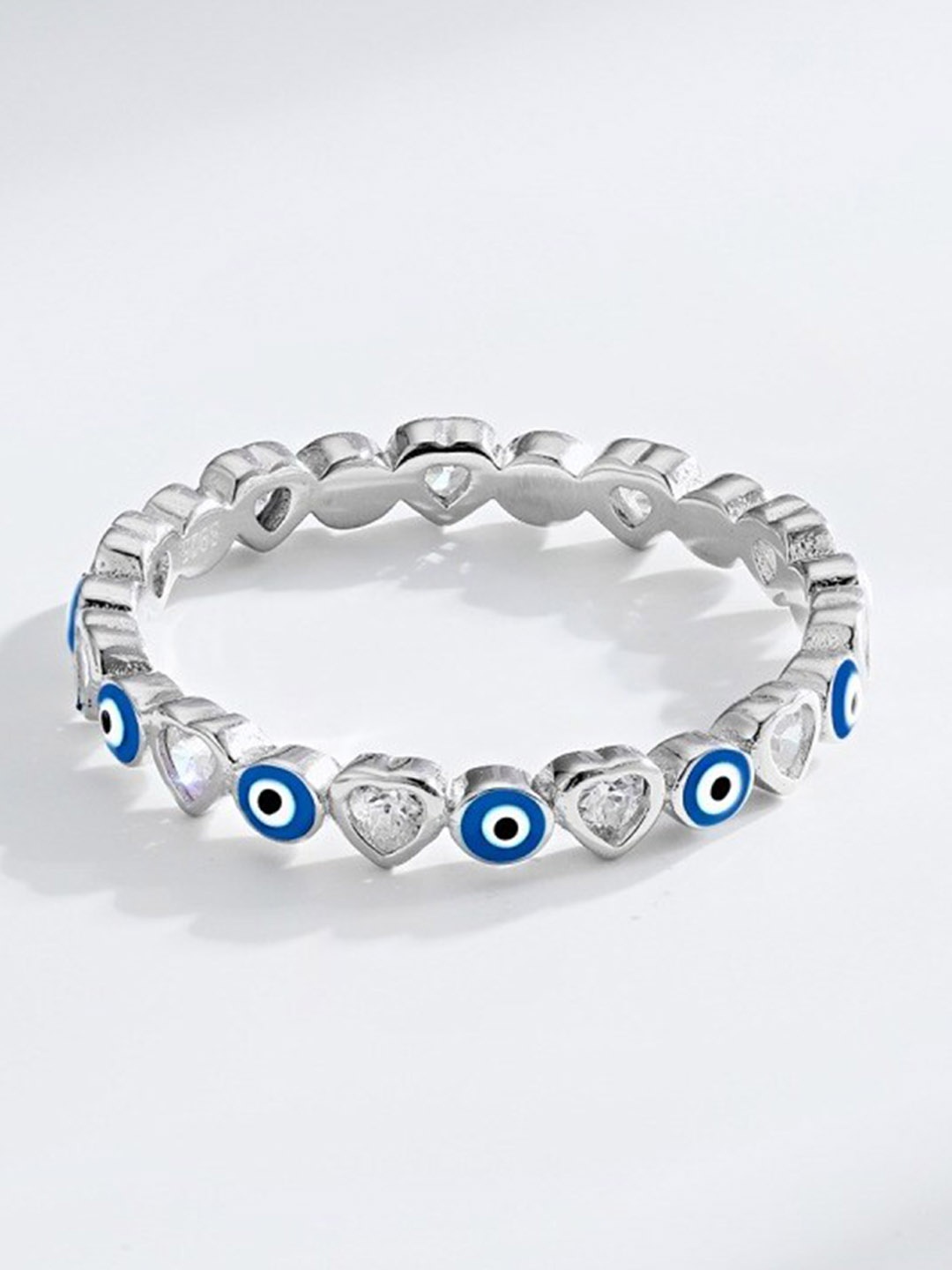 

MISS JO 92.5 Sterling Silver Stone Studded Heart Shaped Finger Ring