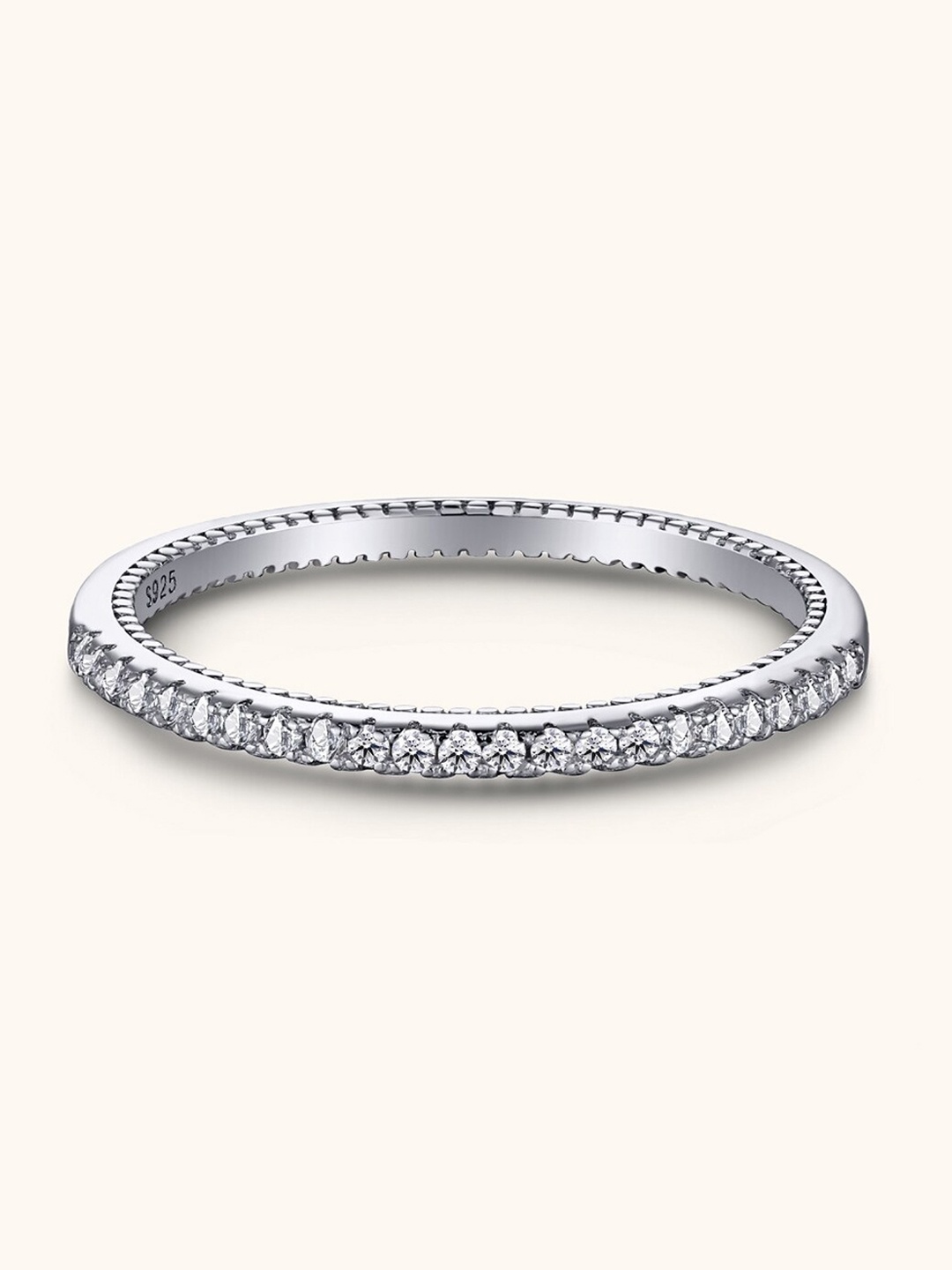 

MISS JO 92.5 Sterling Silver Stone Studded Minimalist Band Finger Ring