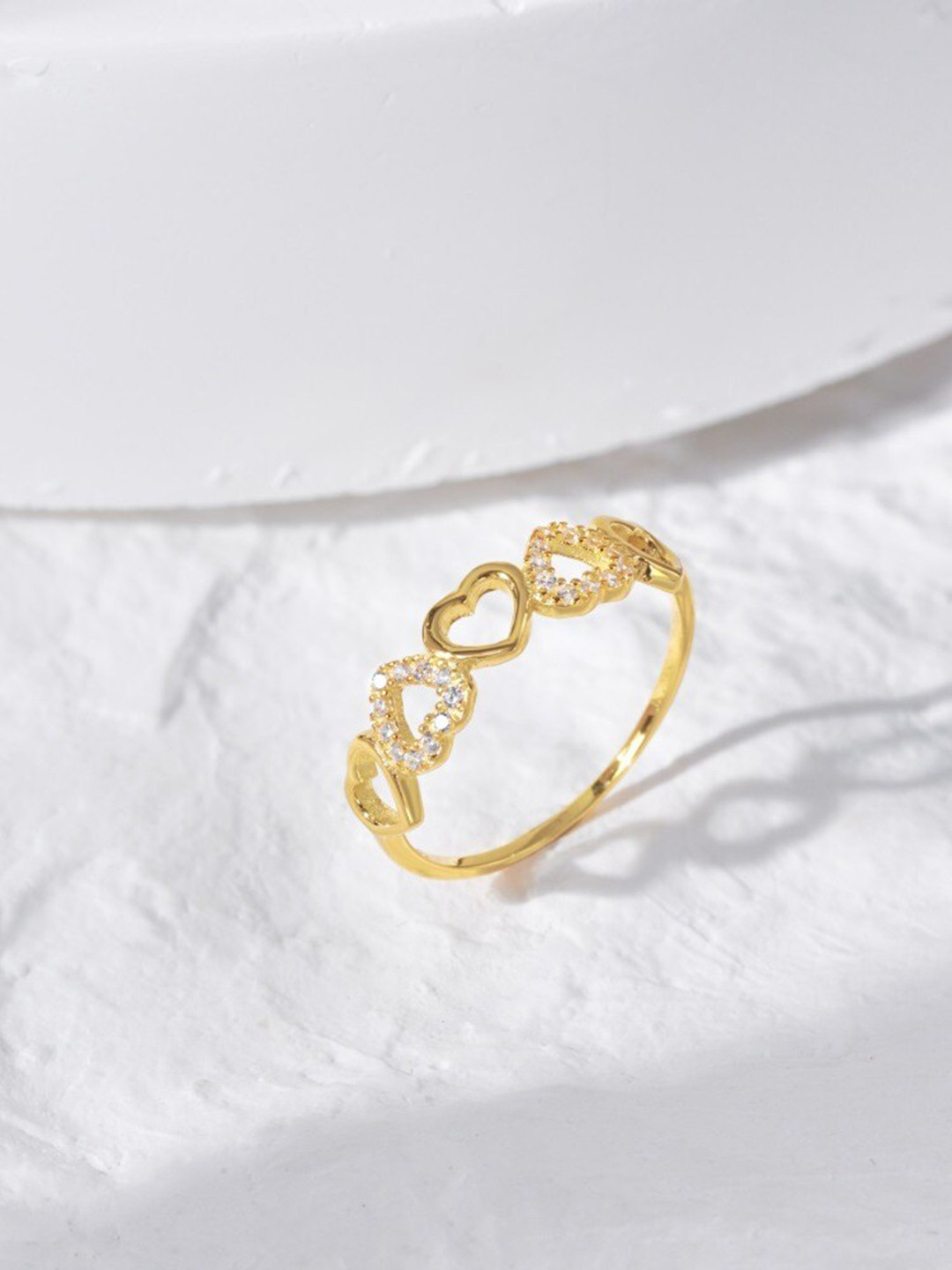 

MISS JO 92.5 Sterling Silver Stone Studded Heart's Desire Finger Ring, Gold