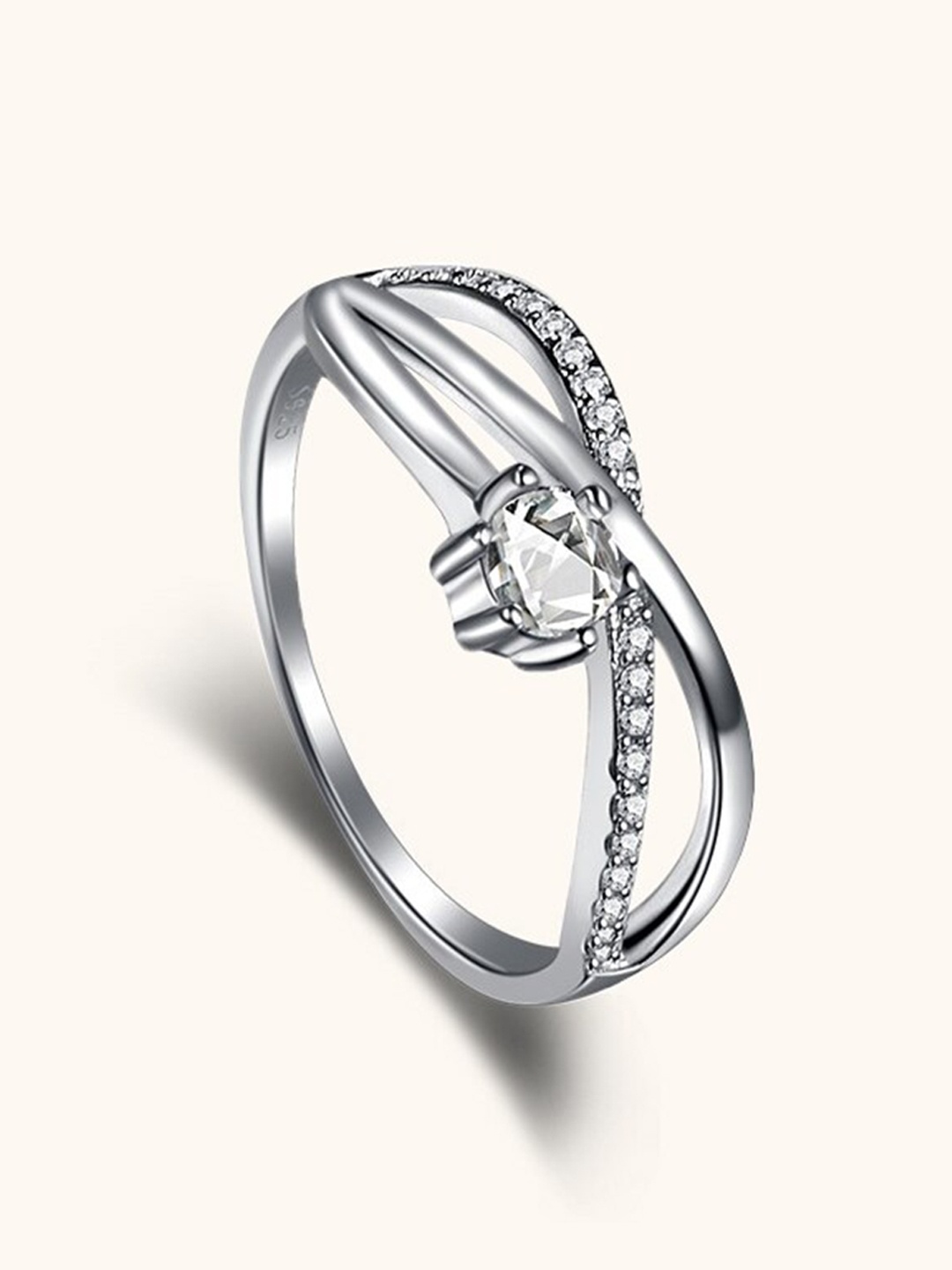 

MISS JO 92.5 Sterling Silver Crystal Studded Finger Ring