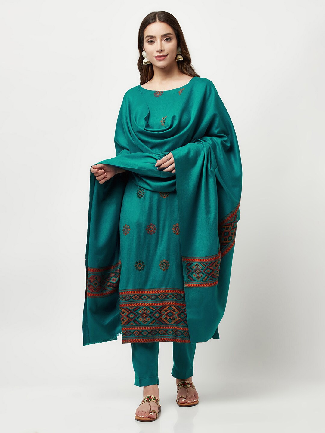 

FEMLOOM Ethnic Motifs Printed Pashmina Unstitched Dress Material, Blue