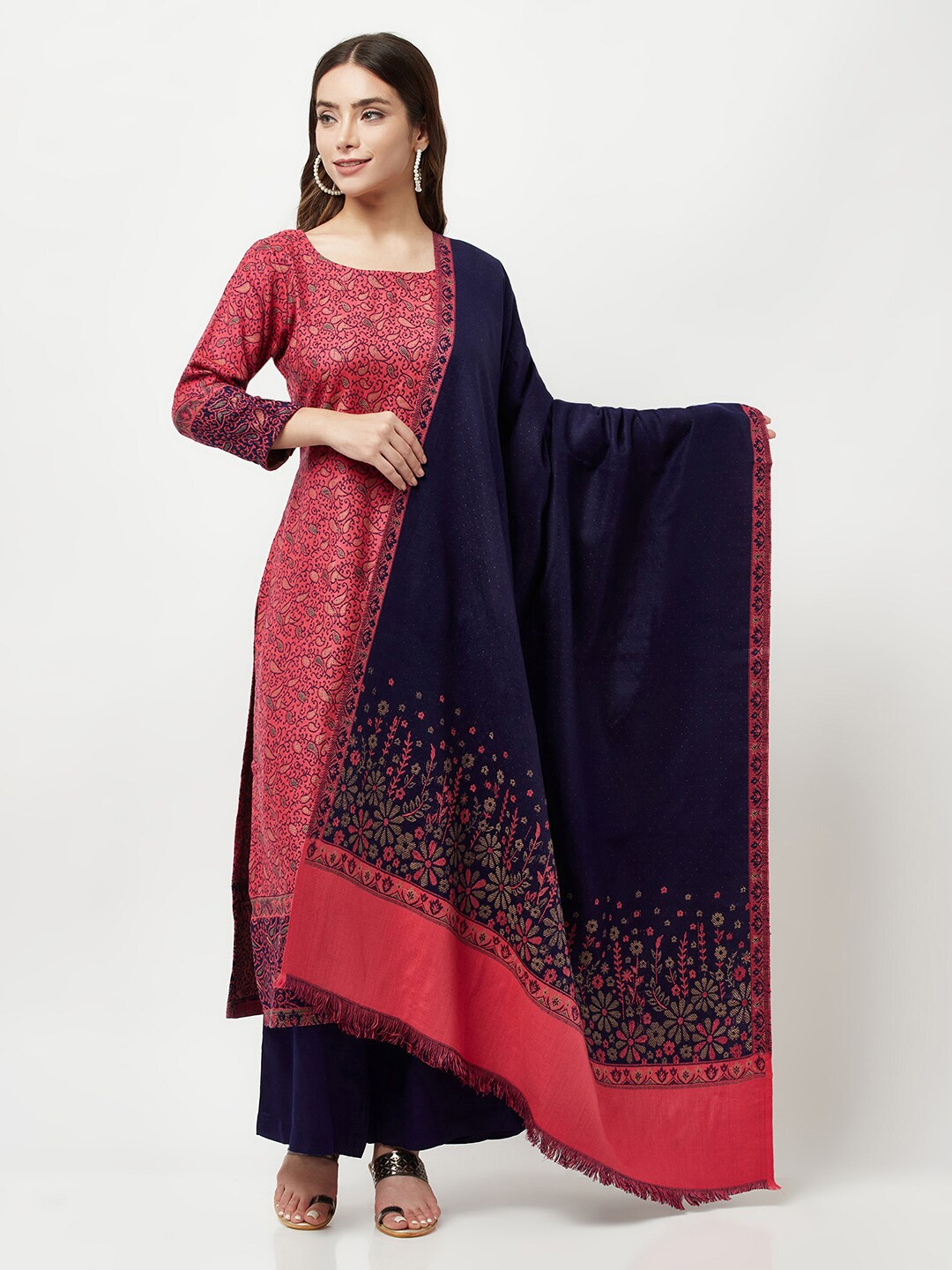 

FEMLOOM Paisley Printed Pashmina Unstitched Dress Material, Orange