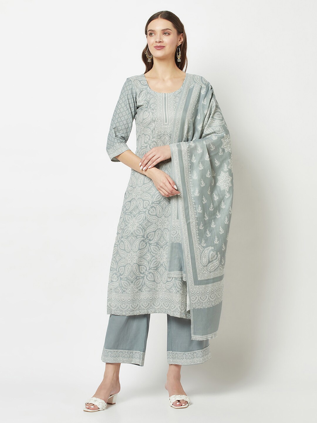 

FEMLOOM Paisley Printed Pure Cotton Unstitched Dress Material, Grey