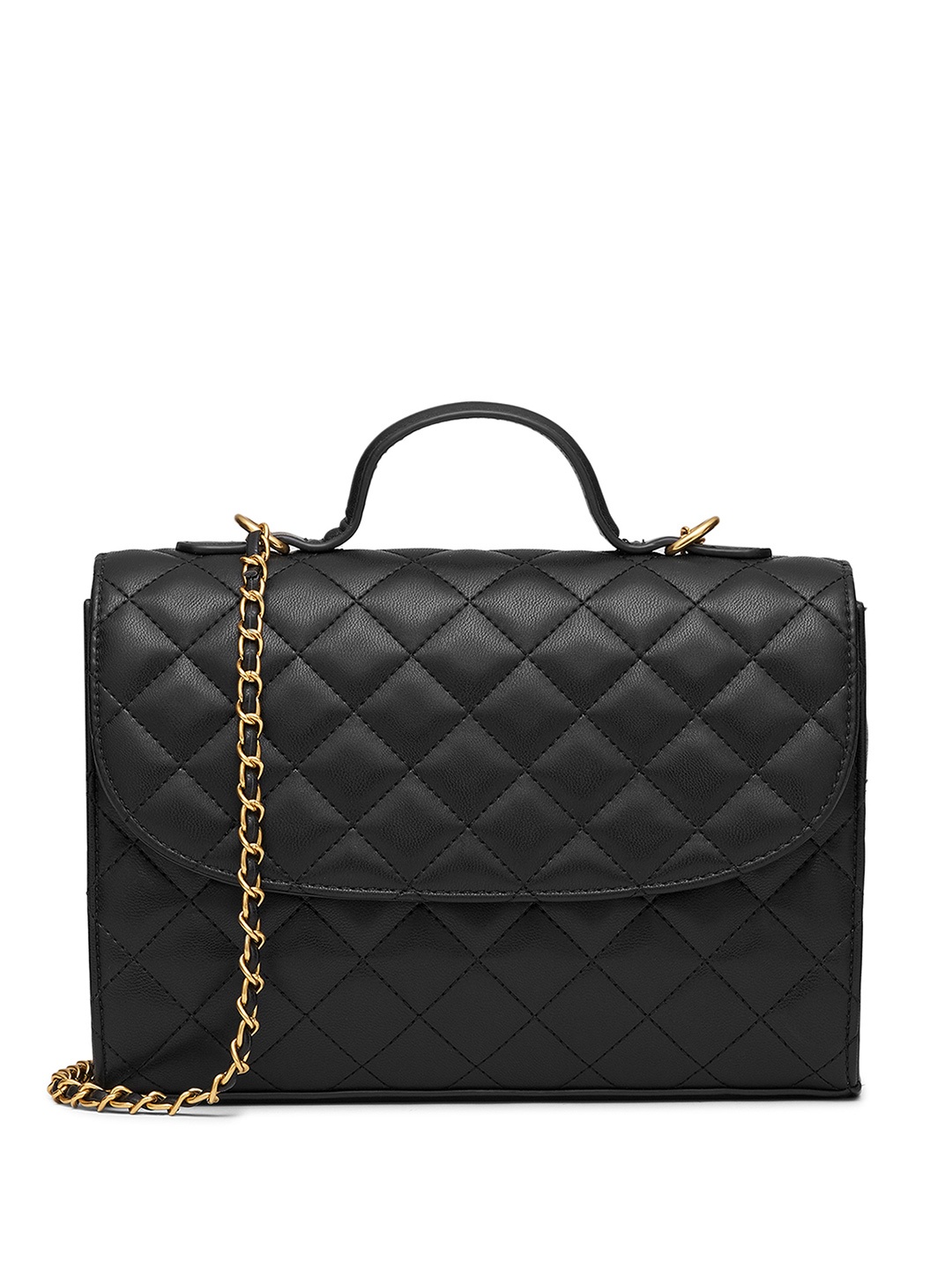 

MIRAGGIO Quilted Satchel Handbag with Detachable Sling Strap, Black