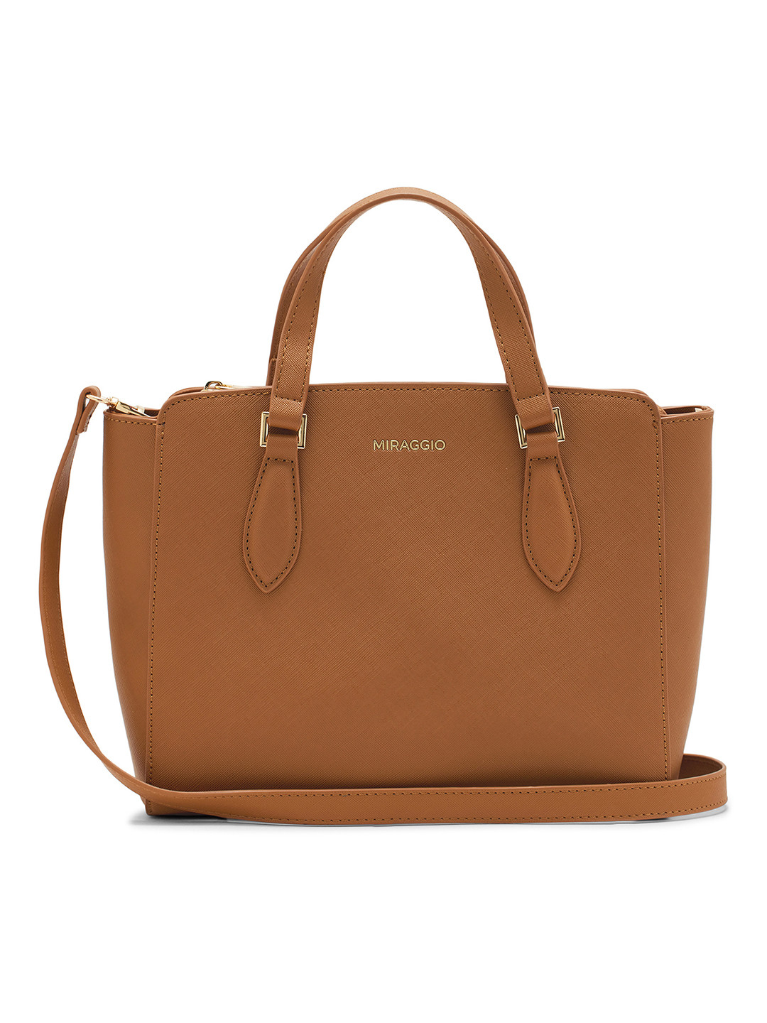 

MIRAGGIO Solid Handbag with Crossbody Strap, Brown