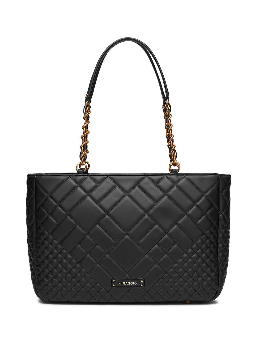 

MIRAGGIO Solid Quilted Tote Bag, Black