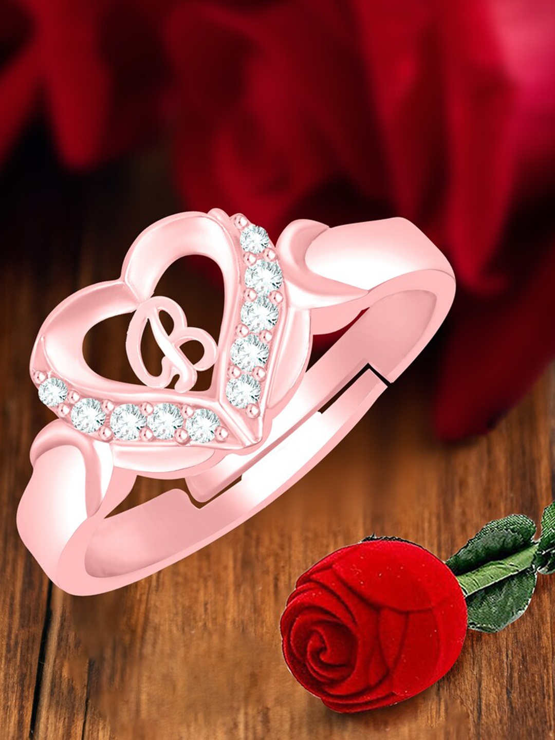 

MEENAZ Rose Gold-Plated Stainless Steel AD Studded Adjustable Finger Ring