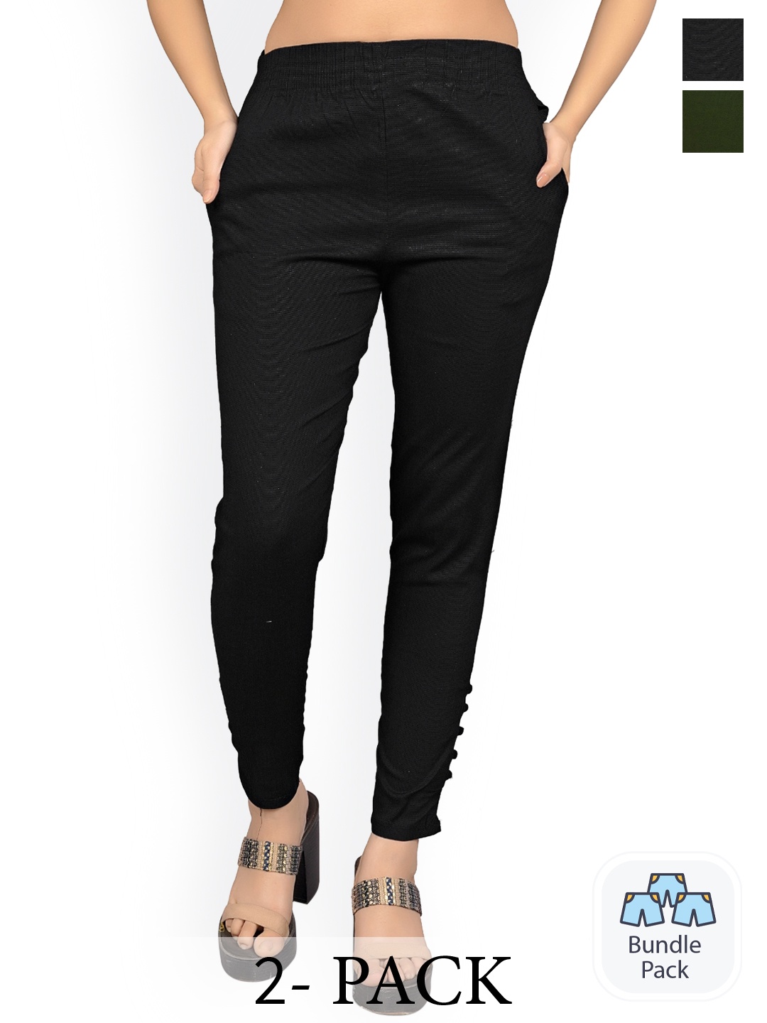 

MYSHA Women Pack Of 2 Comfort Easy Wash Cigarette Trousers, Black