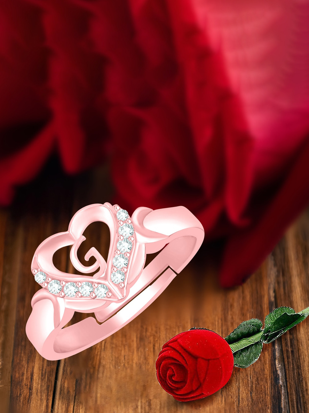 

MEENAZ Rose Gold-Plated Stainless Steel D Alphabet Adjustable Finger Ring With Rose Box