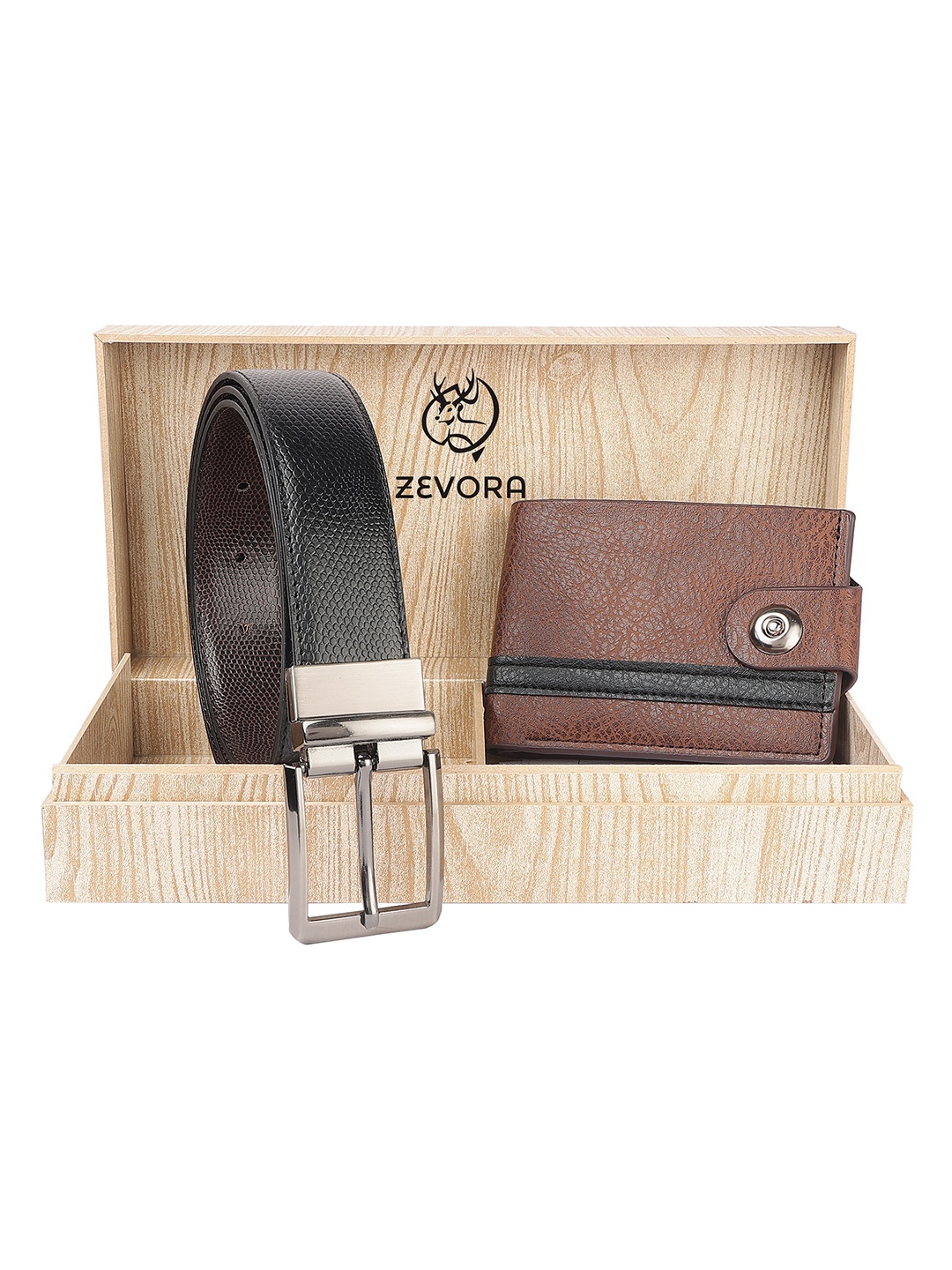 

ZEVORA Leather Reversiable Belt And Wallet Gift Set, Black