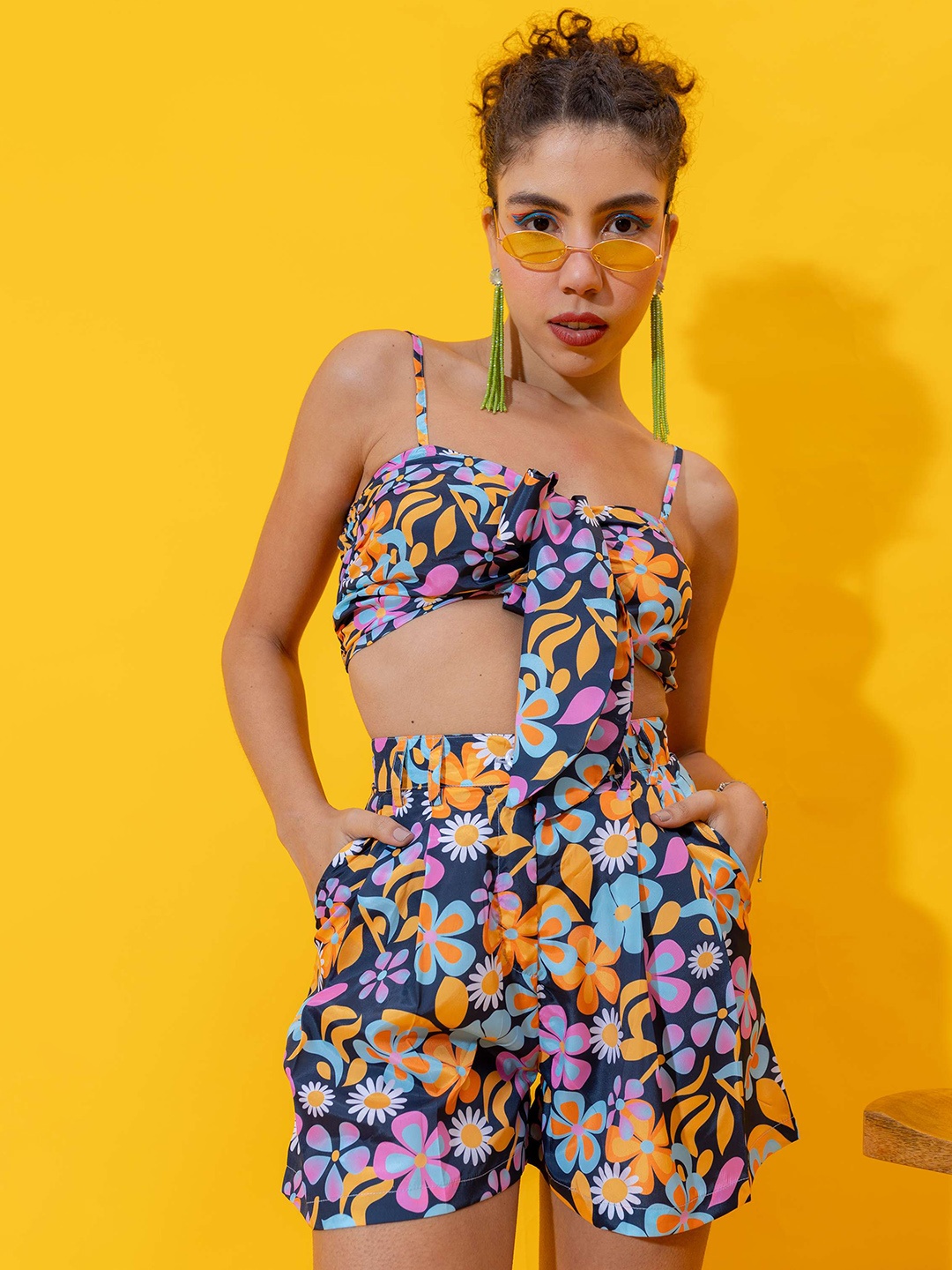 

Stylecast X Hersheinbox Blue Floral Printed Top With Shorts