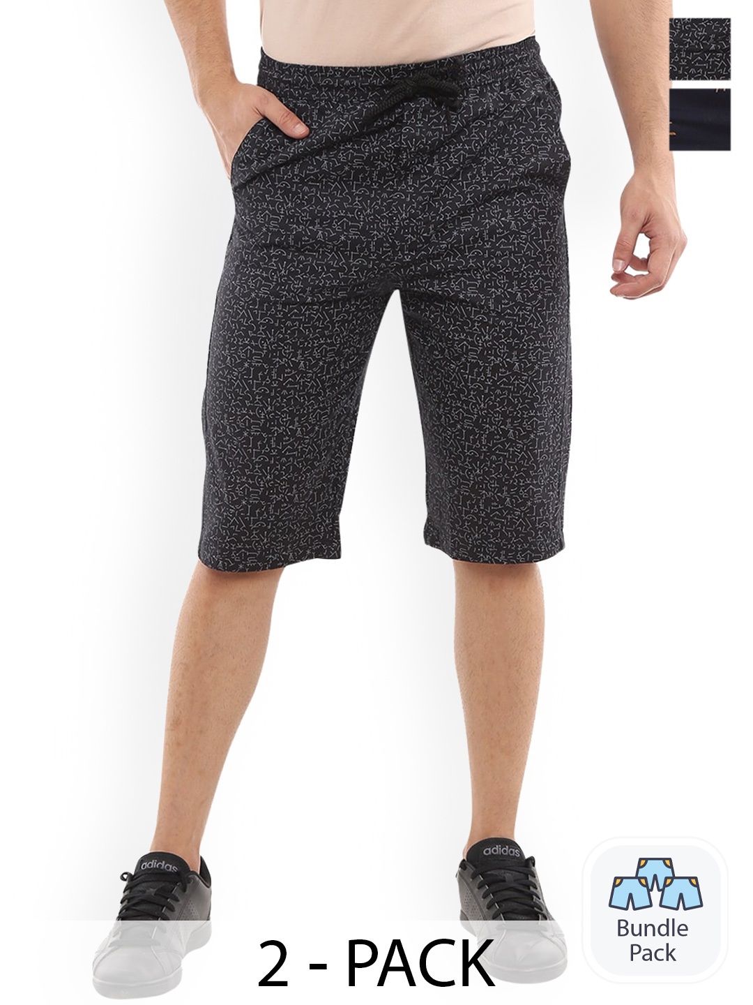 

V-Mart Men Pack Of 2 Abstract Printed Cotton Shorts, Black