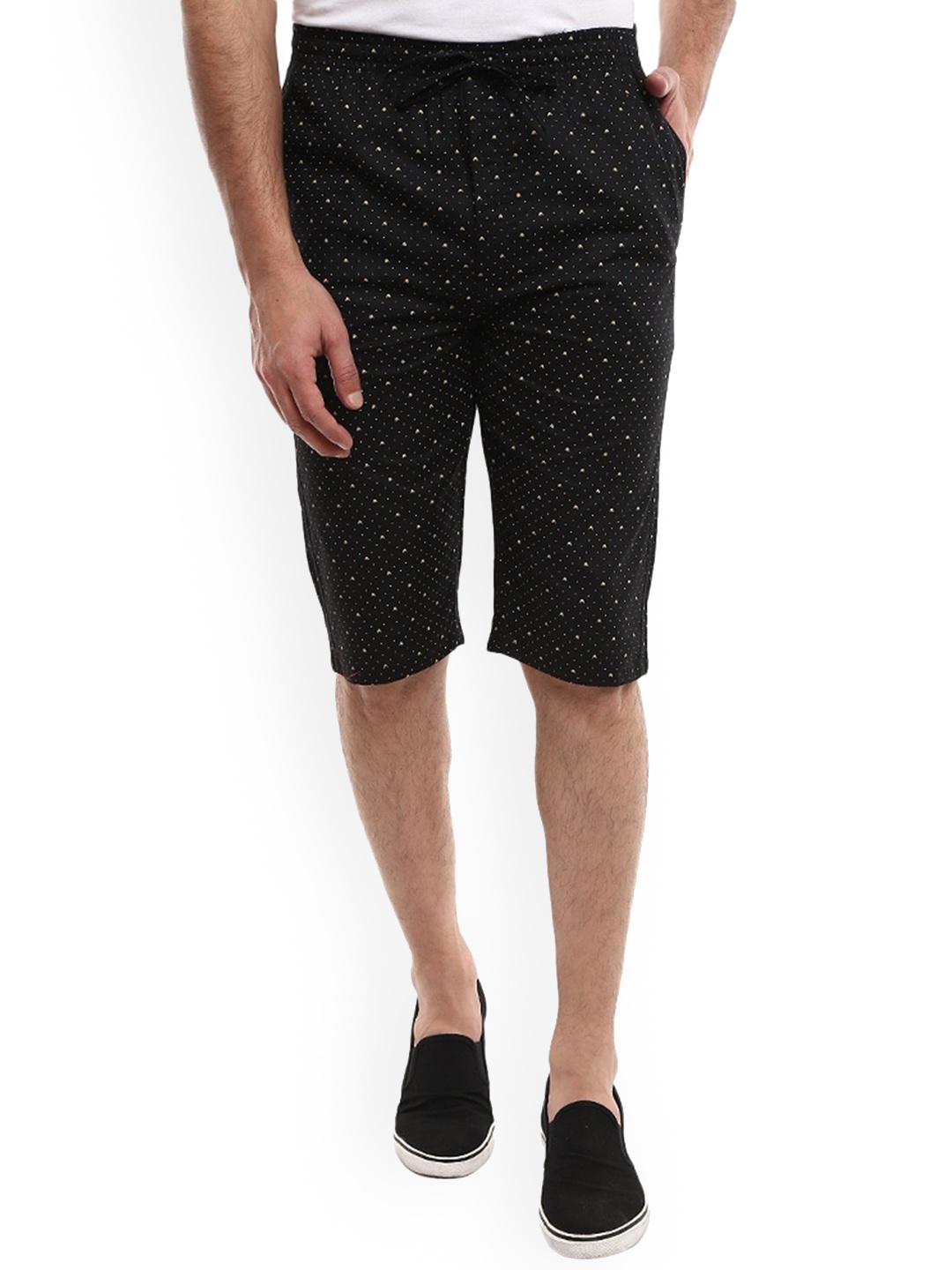 

V-Mart Men Geometric Printed Cotton Shorts, Black