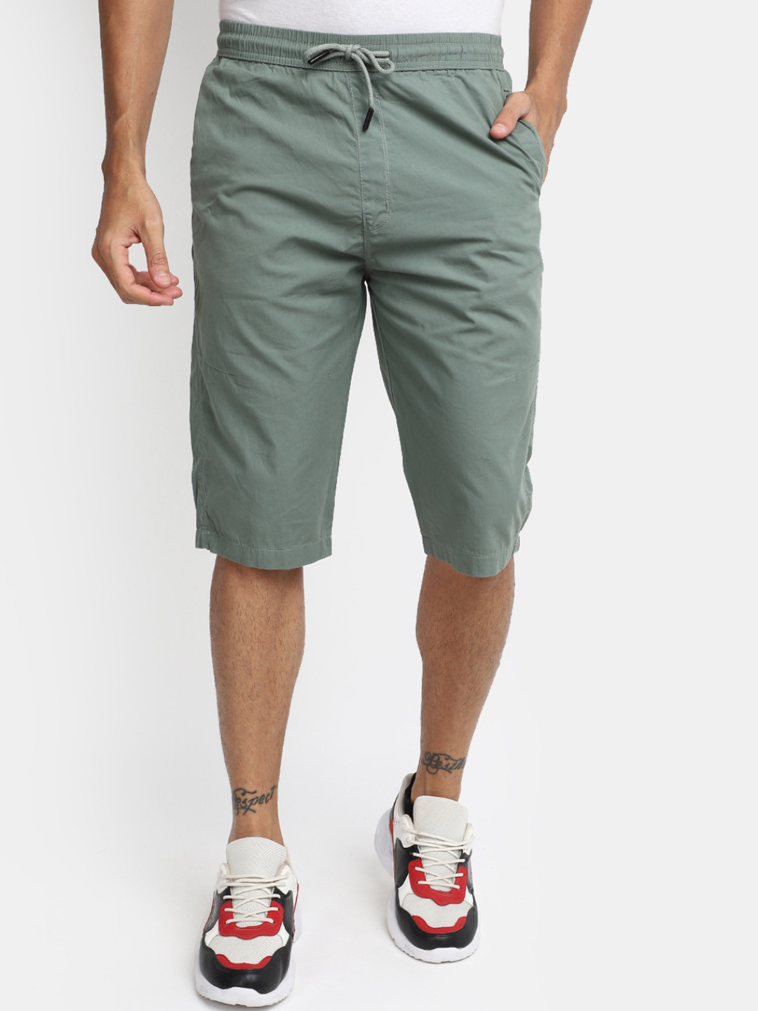 

V-Mart Men Mid-Rise Cotton Shorts, Green