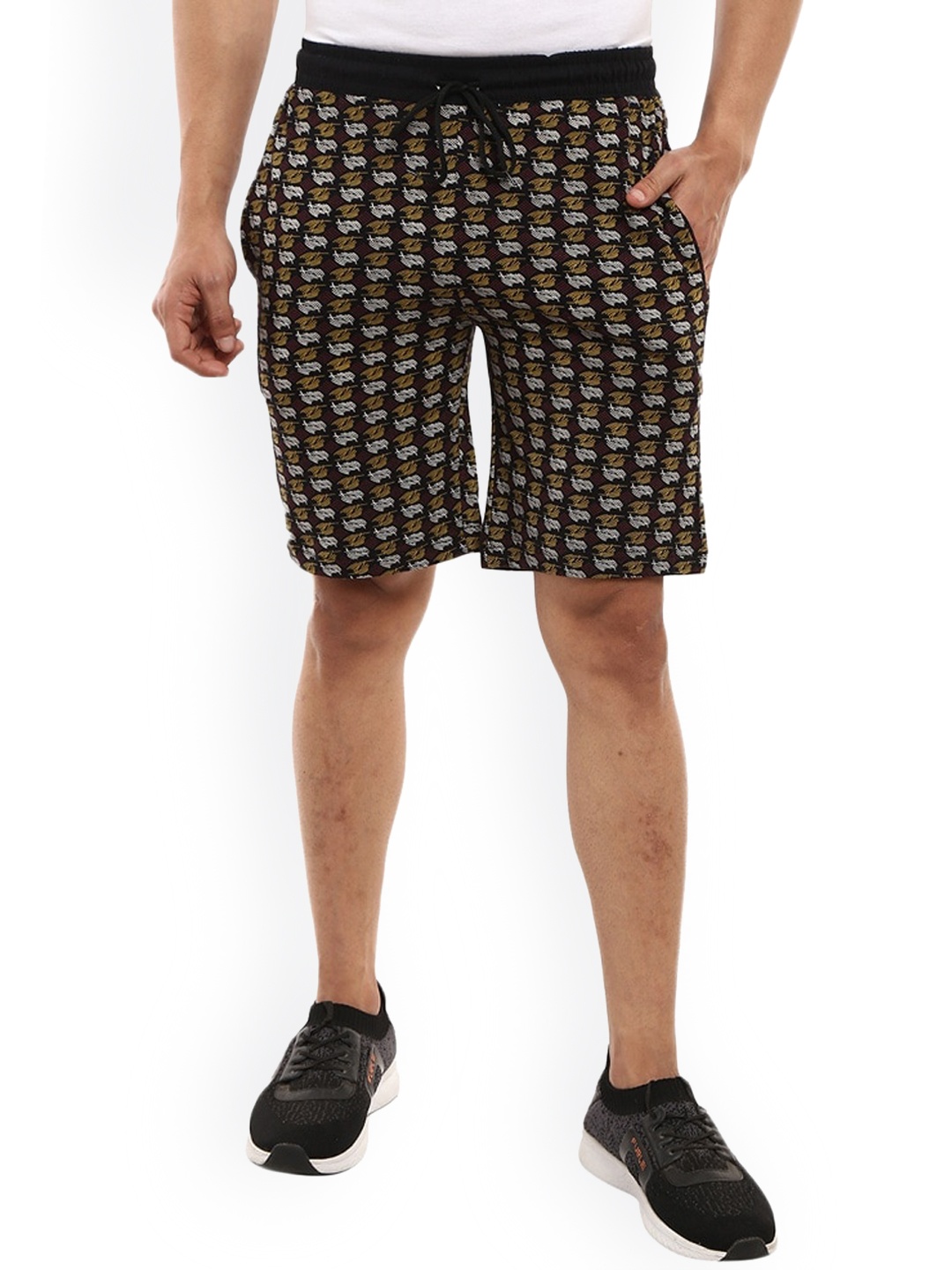 

V-Mart Men Conversational Printed Cotton Regular Shorts, Black