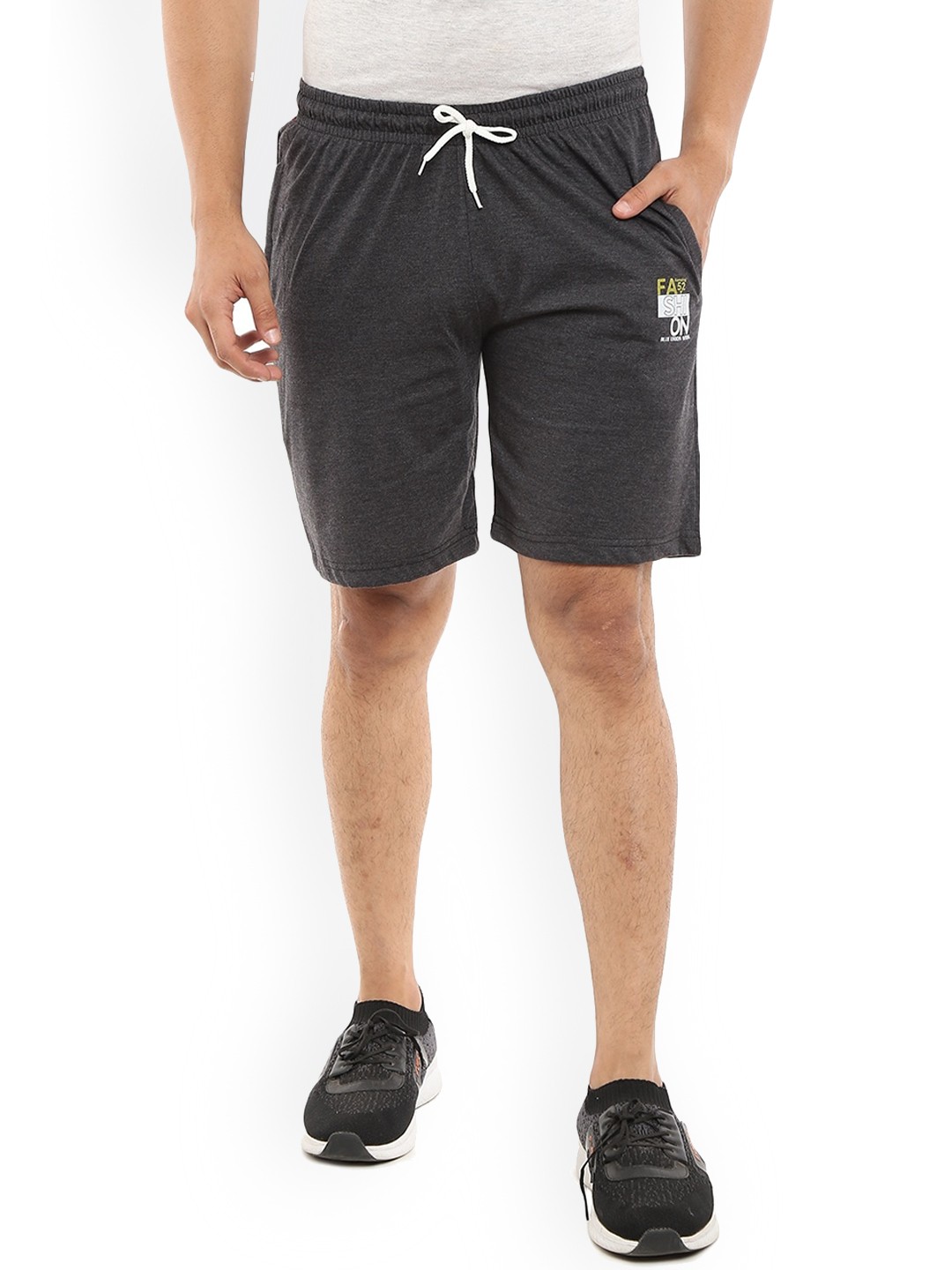 

V-Mart Men Typography Printed Mid-Rise Cotton Sports Shorts, Grey