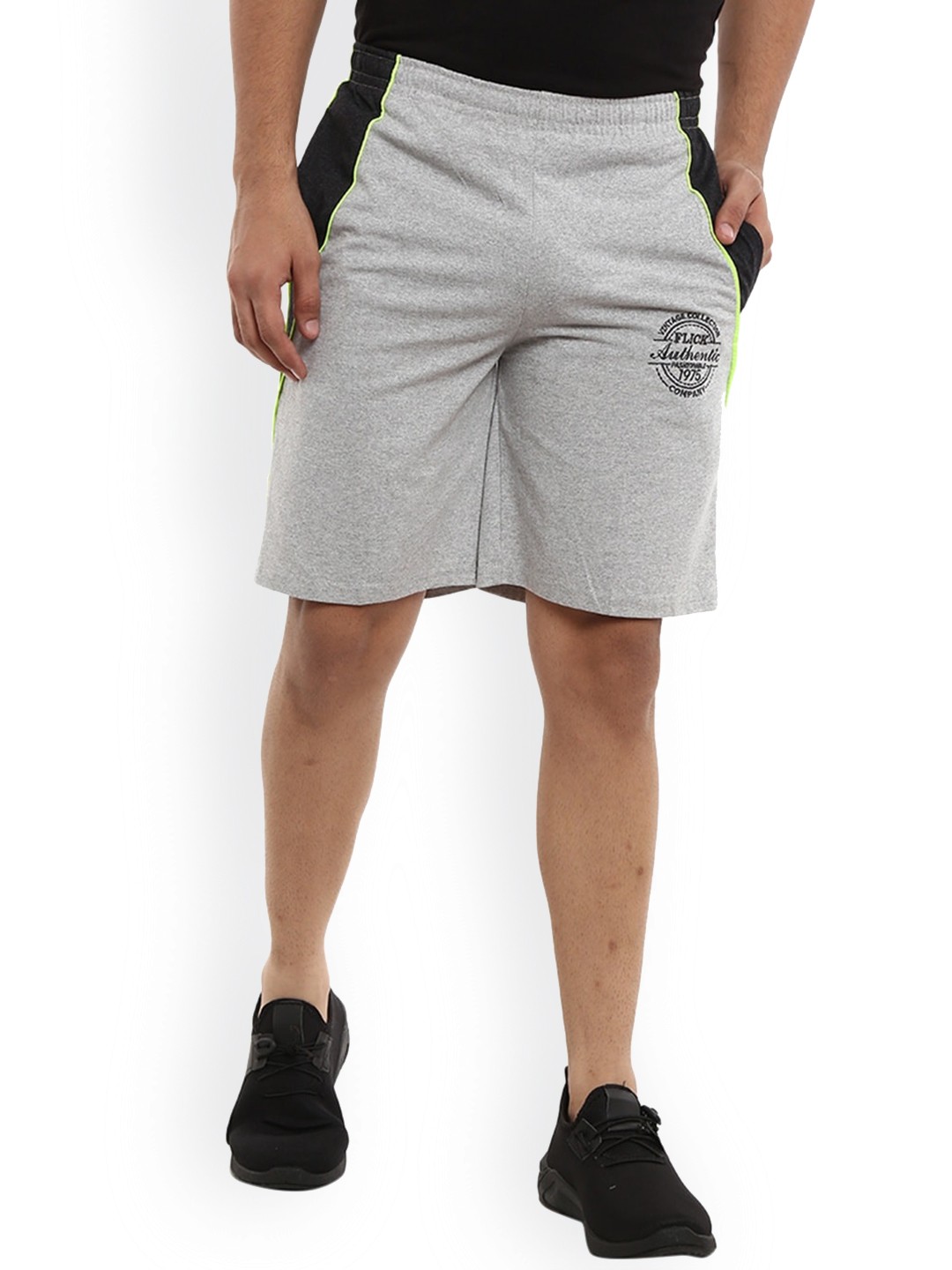 

V-Mart Men Colorblocked Mid-Rise Cotton Sports Shorts, Grey