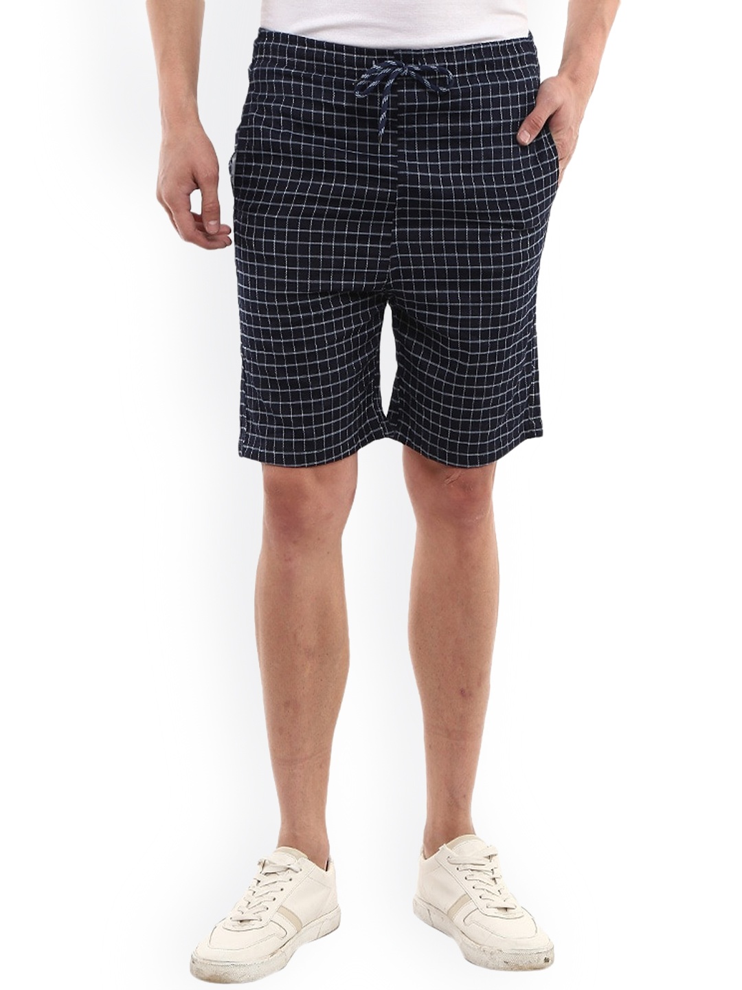 

V-Mart Men Checked Mid-Rise Cotton Shorts, Blue