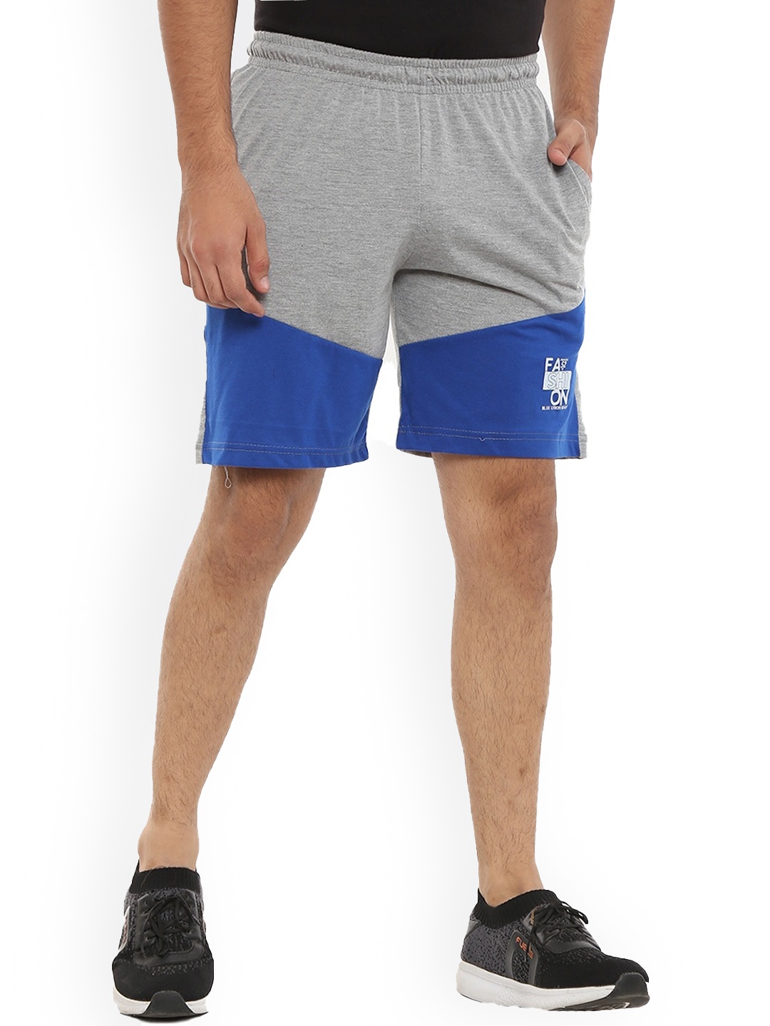 

V-Mart Men Colorblocked Mid-Rise Cotton Sports Shorts, Grey