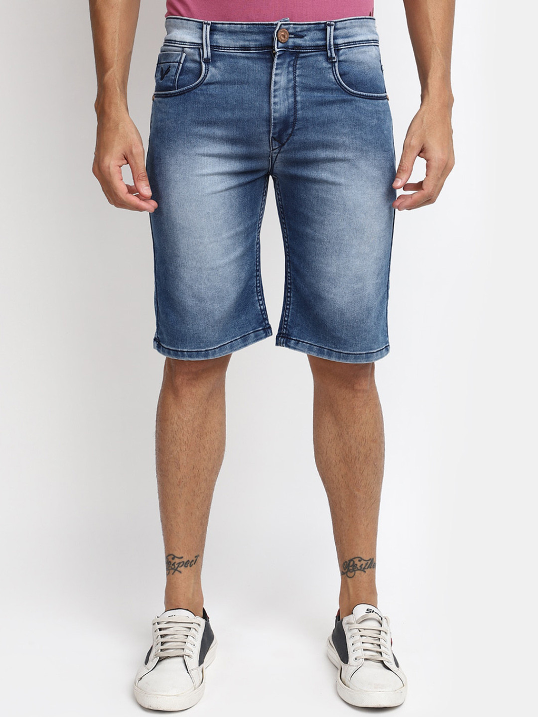 

V-Mart Men Washed Denim Shorts, Blue