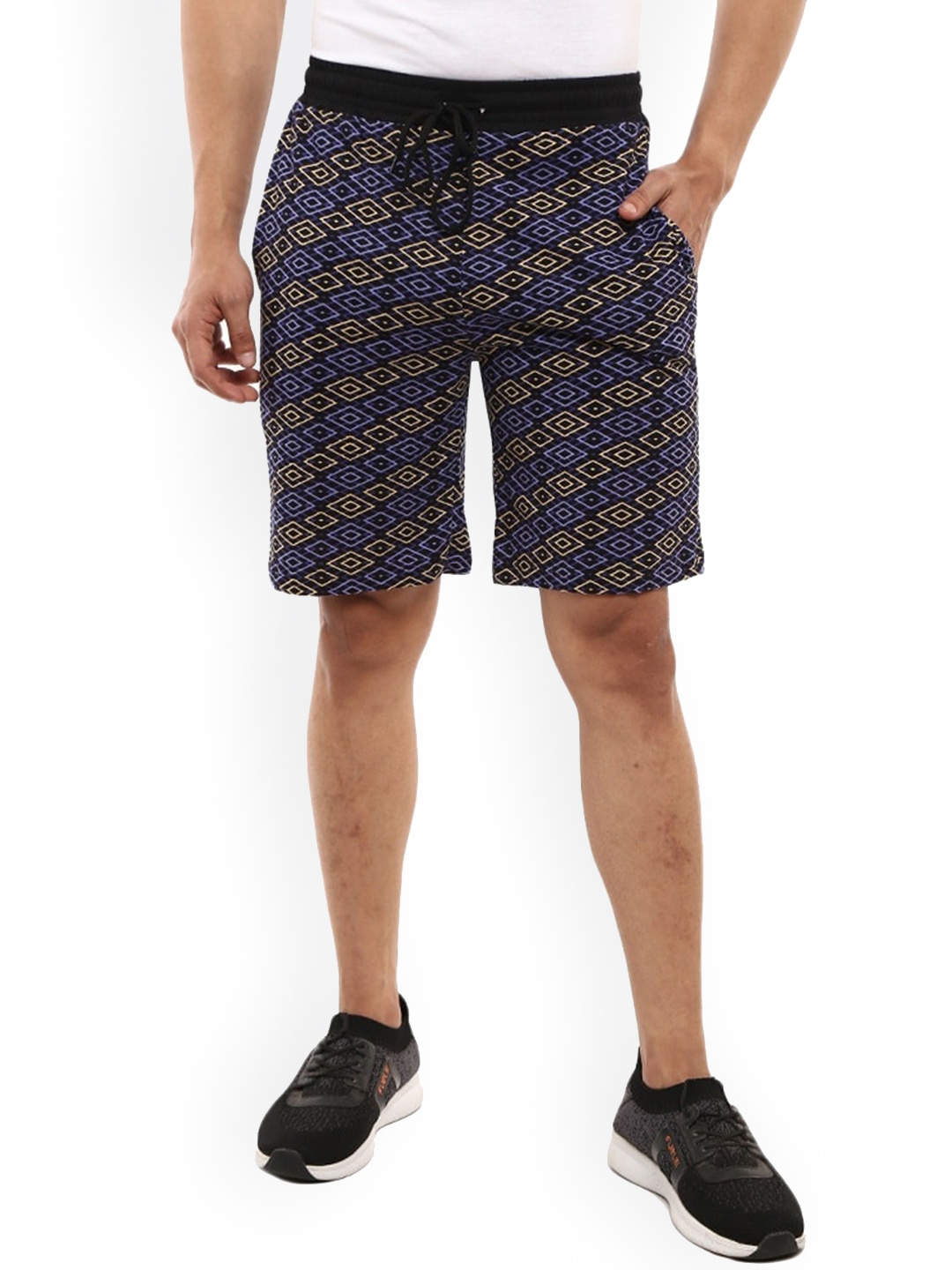 

V-Mart Men Geometrical Printed Cotton Shorts, Black