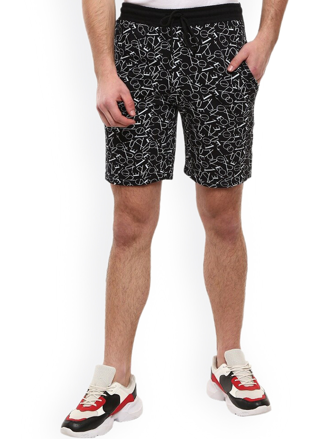 

V-Mart Men Typography Printed Cotton Shorts, Black