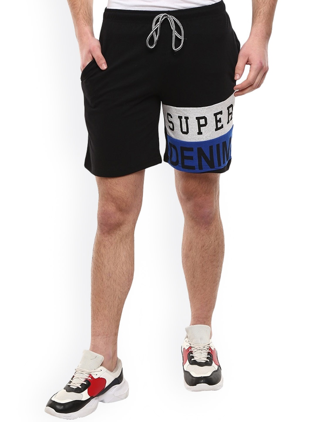 

V-Mart Men Typography Printed Mid Rise Cotton Shorts, Black