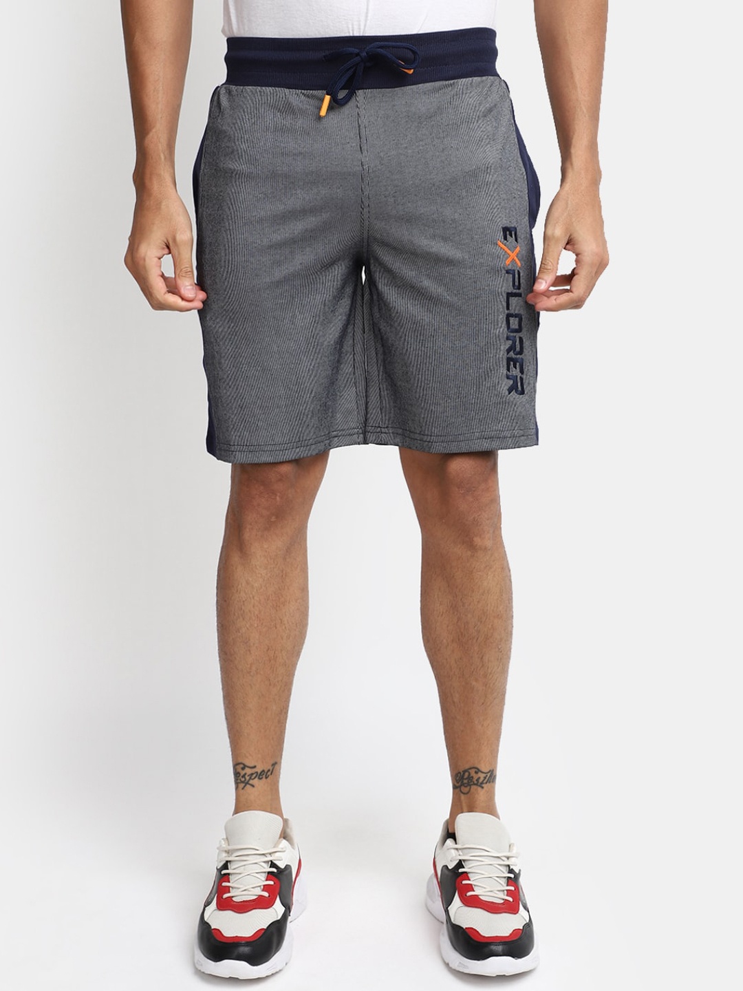

V-Mart Men Mid Rise Ribbed Cotton Shorts, Blue