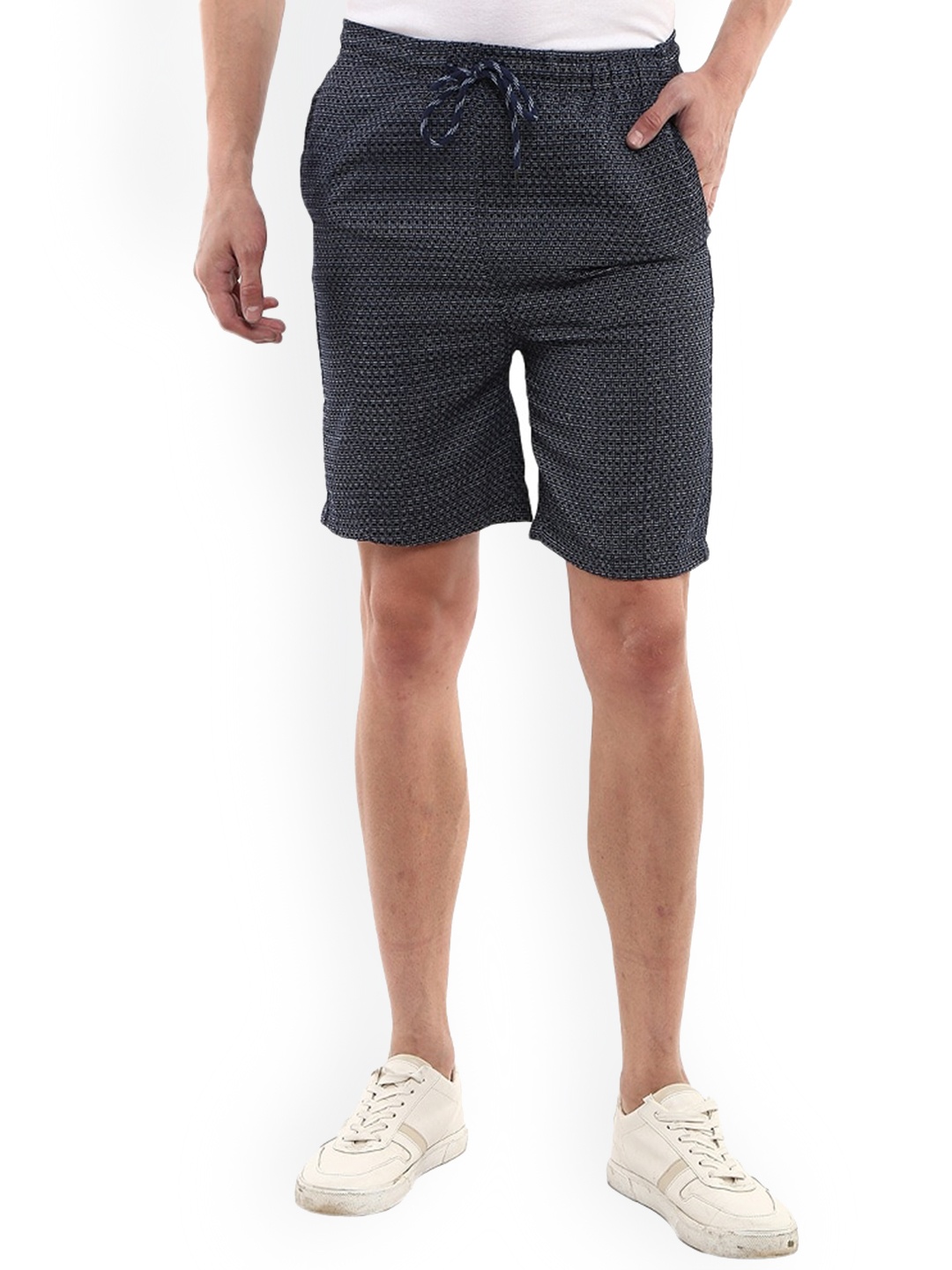 

V-Mart Men Checked Cotton Sports Shorts, Navy blue