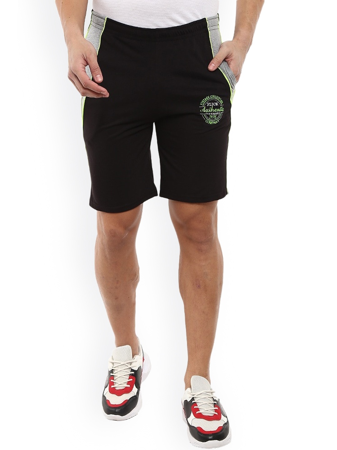 

V-Mart Men Mid Rise Cotton Shorts, Black