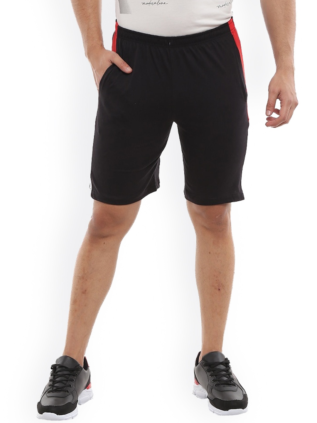 V-Mart Men Mid Rise Cotton Shorts, Black