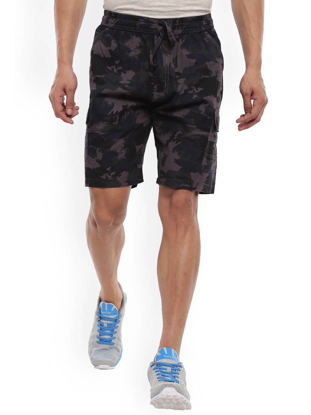 

V-Mart Men Camouflage Printed Mid-Rise Cotton Shorts, Grey