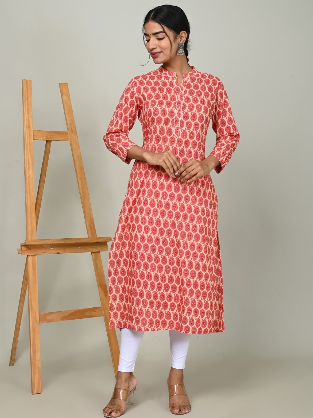 

Nishika Paisley Printed Thread Work Pure Cotton Kurta, Pink