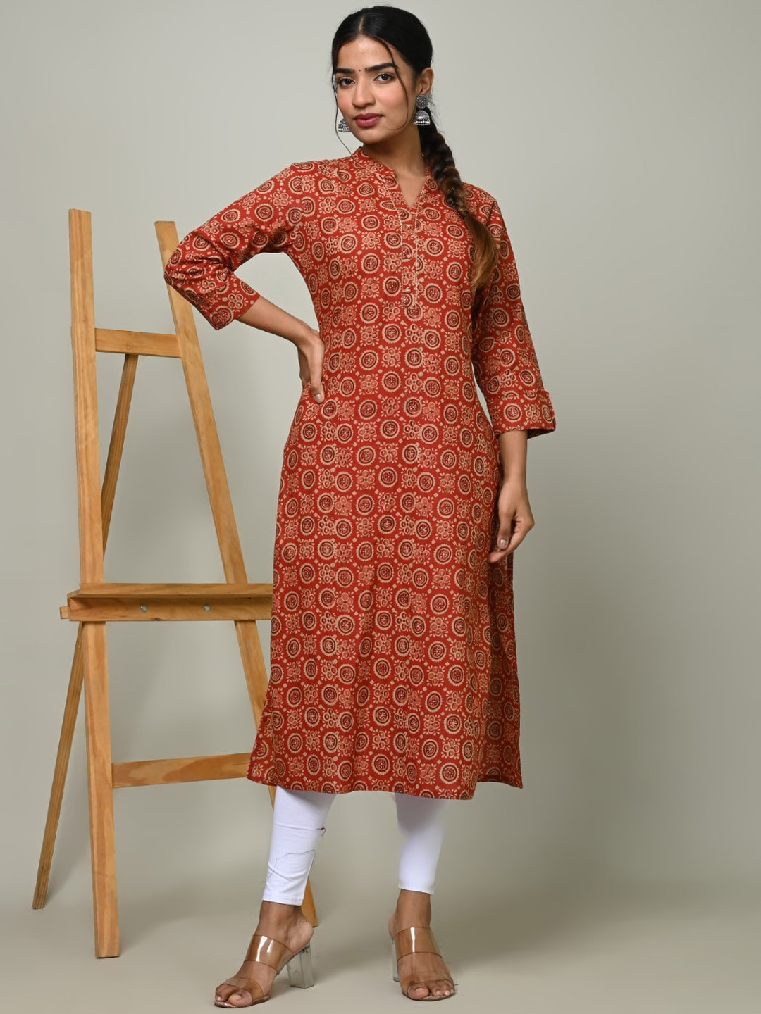 

Nishika Ethnic Motifs Printed Cotton Straight Kurta, Orange
