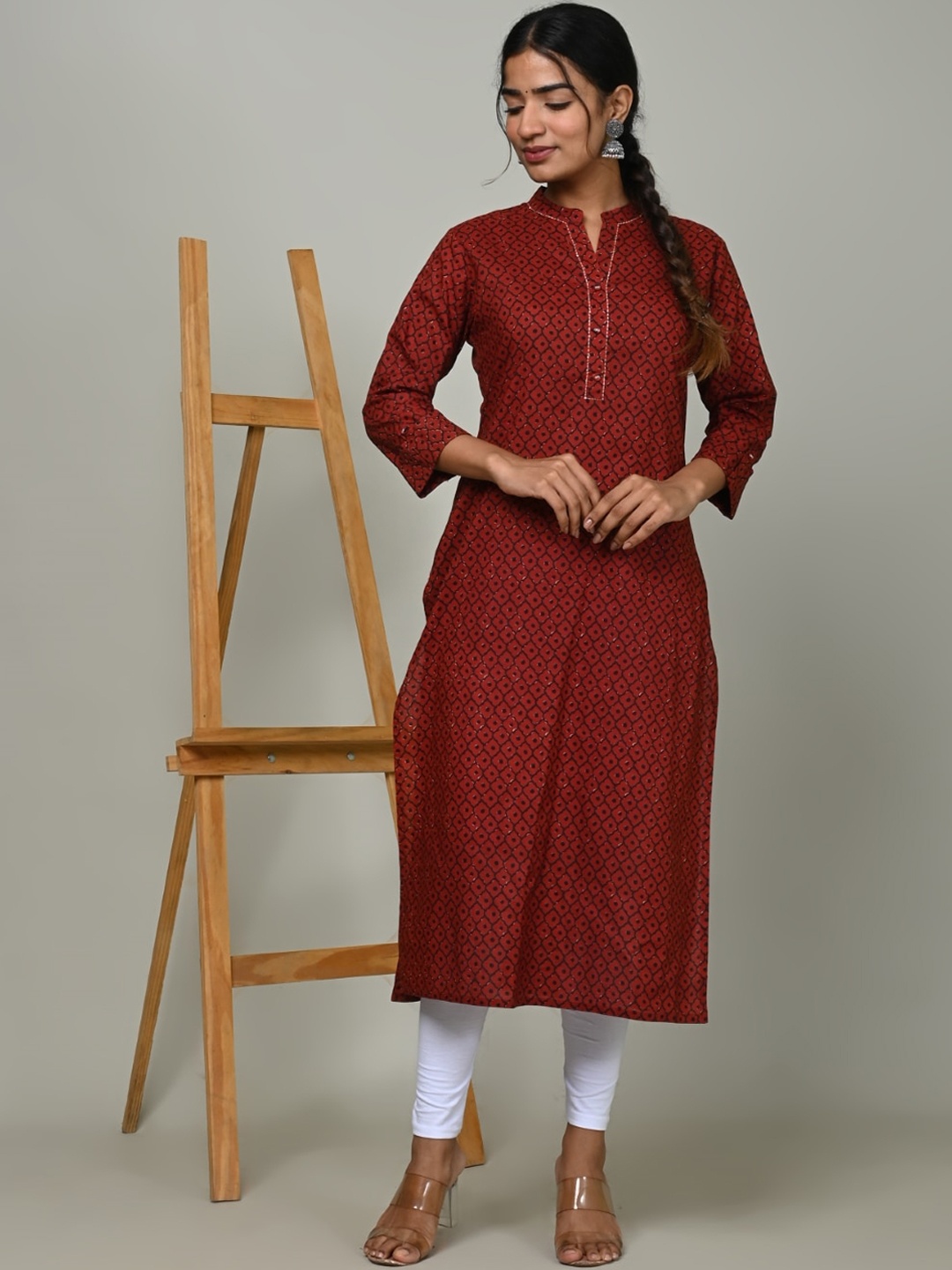

Nishika Ethnic Motifs Printed Cotton Straight Kurta, Maroon