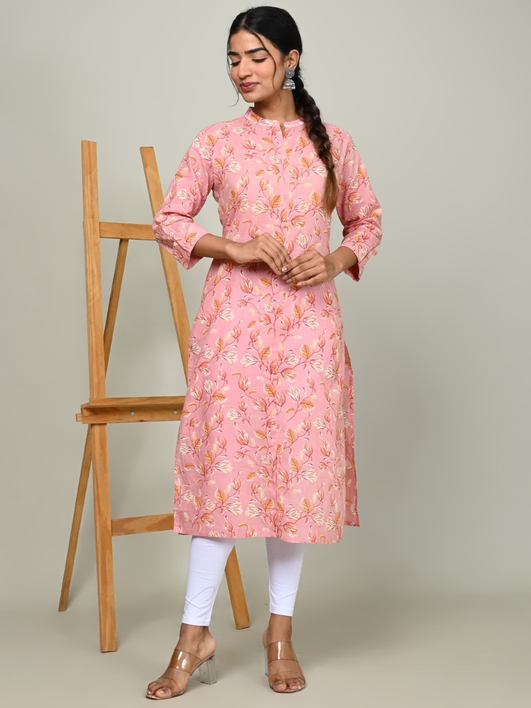 

Nishika Floral Printed Cotton Straight Kurta, Pink