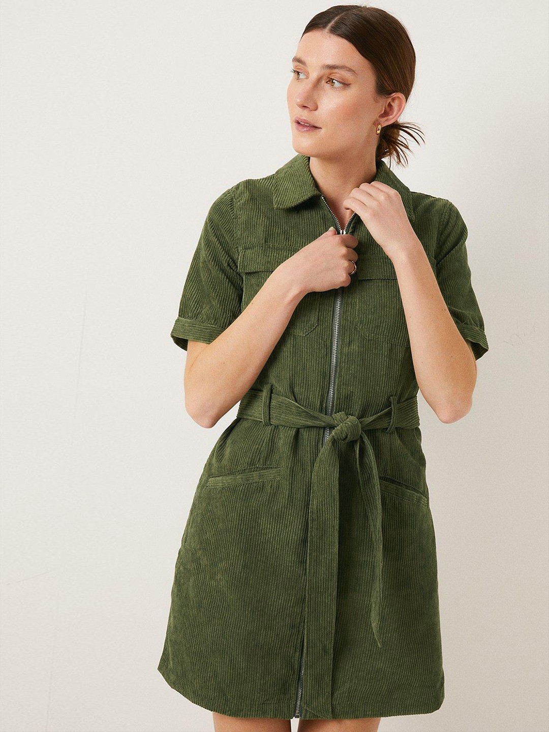 

OASIS Corduroy Shirt Dress with Belt, Olive
