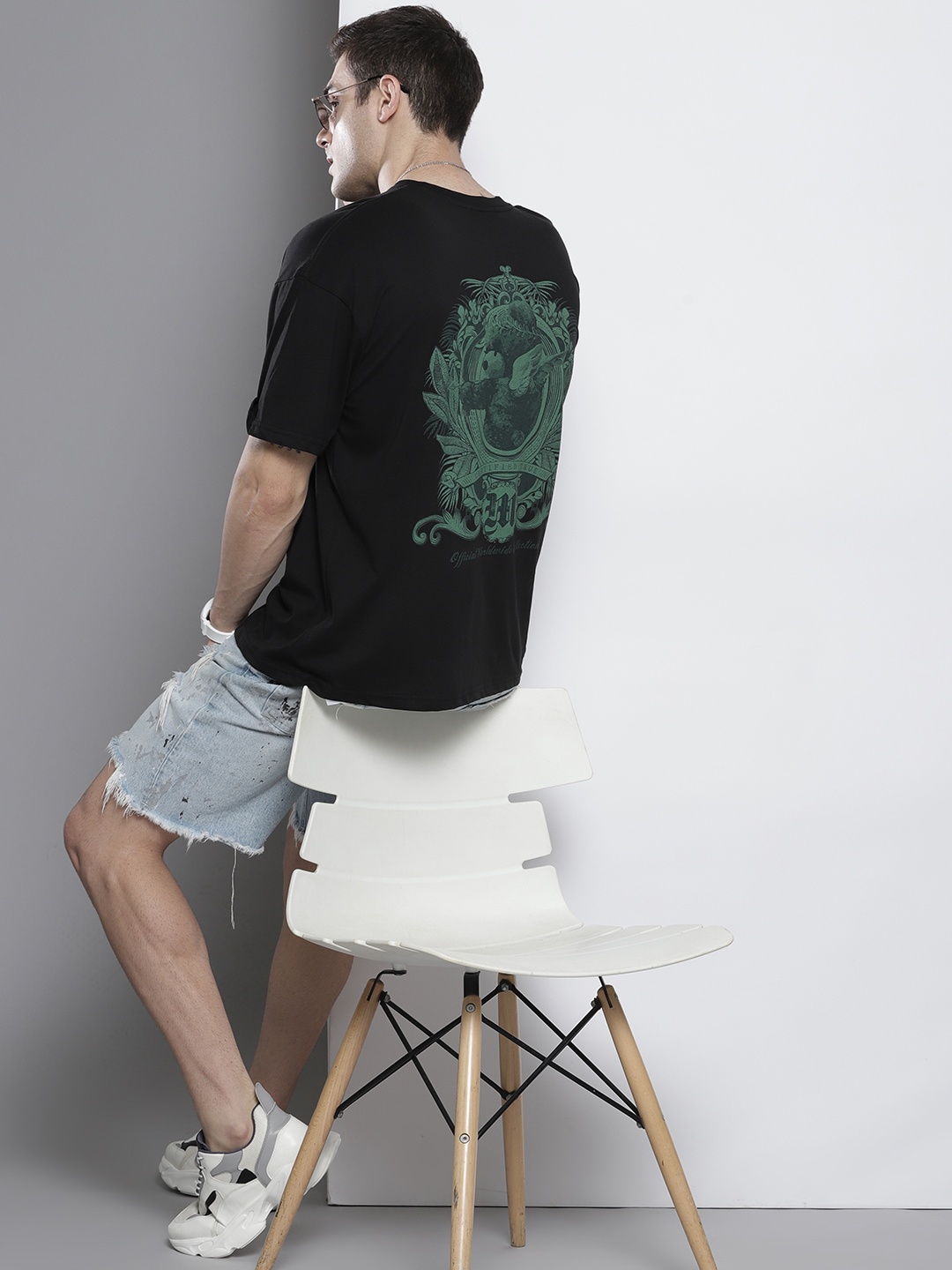 

boohooMAN Back Print Cotton Oversized T-shirt, Black