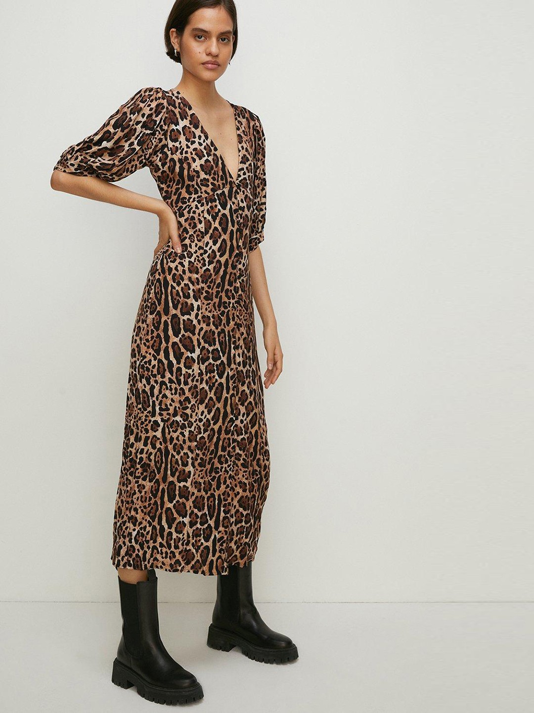

OASIS Animal Print A-Line Midi Dress, Black