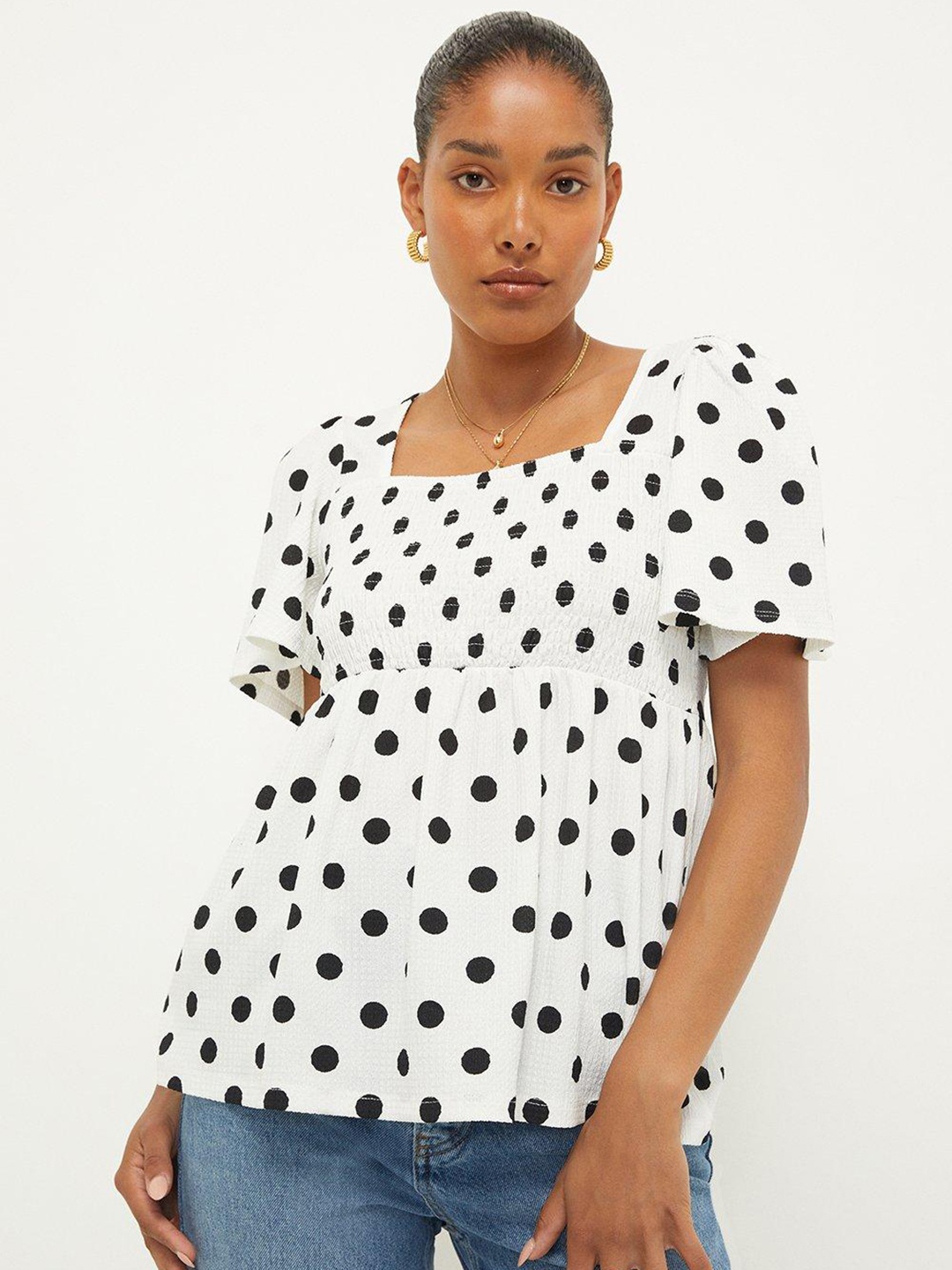 

DOROTHY PERKINS Polka Dot Print Empire Top, White