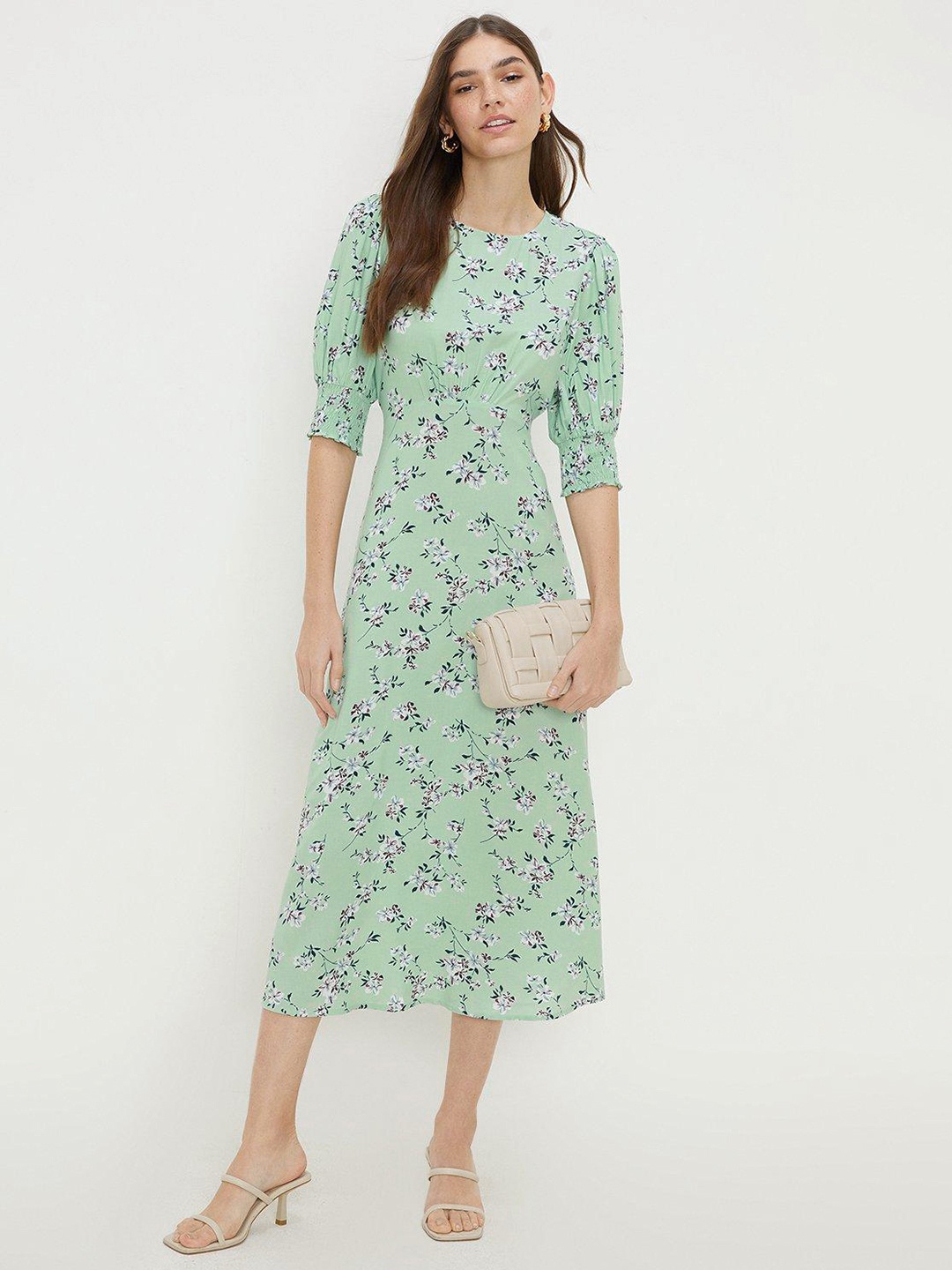 

DOROTHY PERKINS Floral Print A-Line Midi Dress, Green