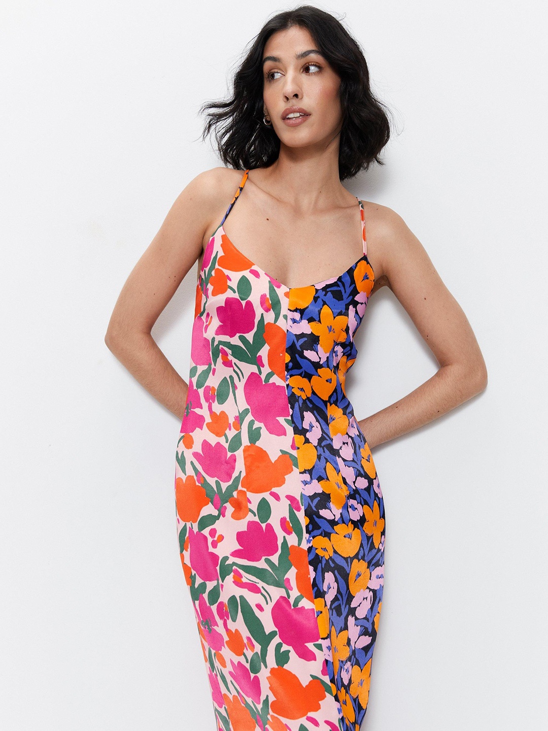 

WAREHOUSE Floral Printed Side Slit Maxi Dress, Orange