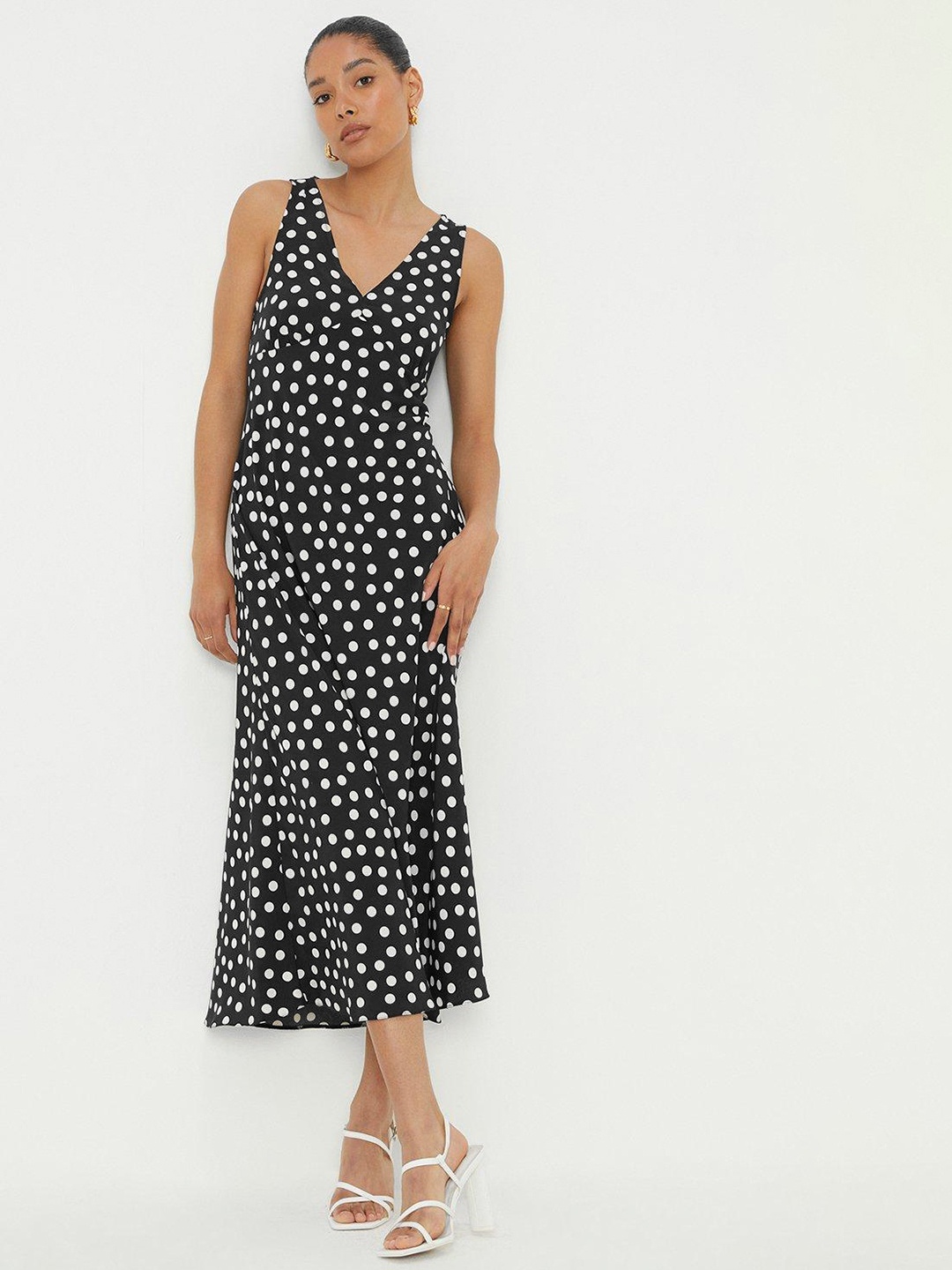 

DOROTHY PERKINS Polka Dot Print A-Line Midi Dress, Black
