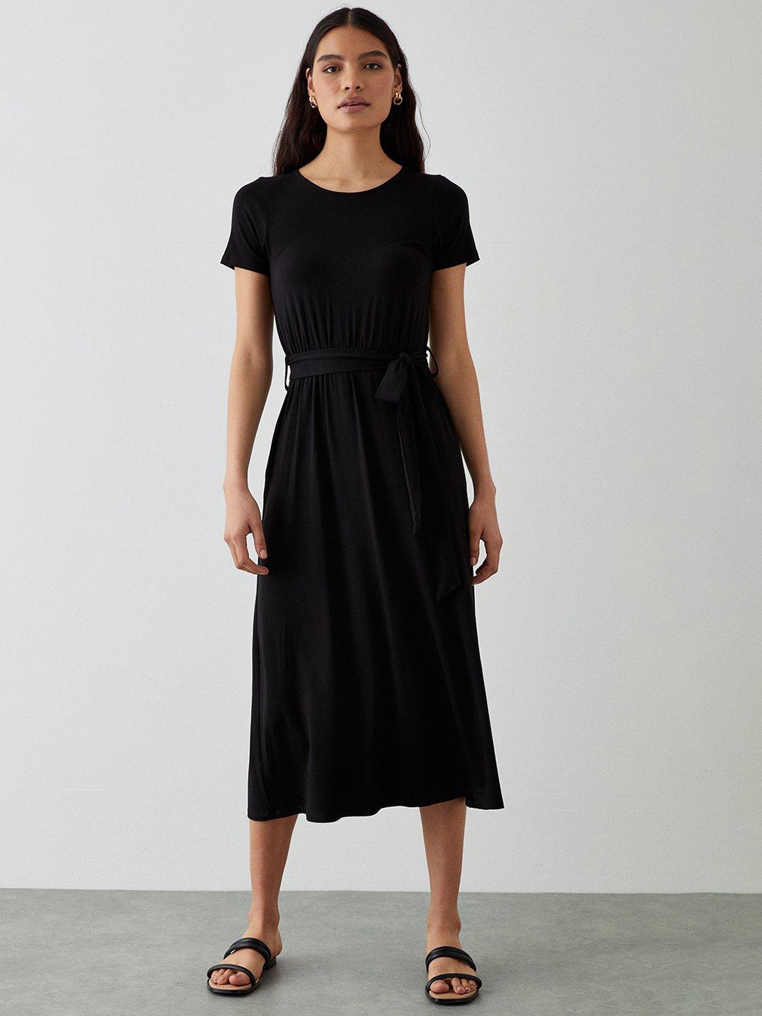 

DOROTHY PERKINS Belted A-Line Midi Dress, Black