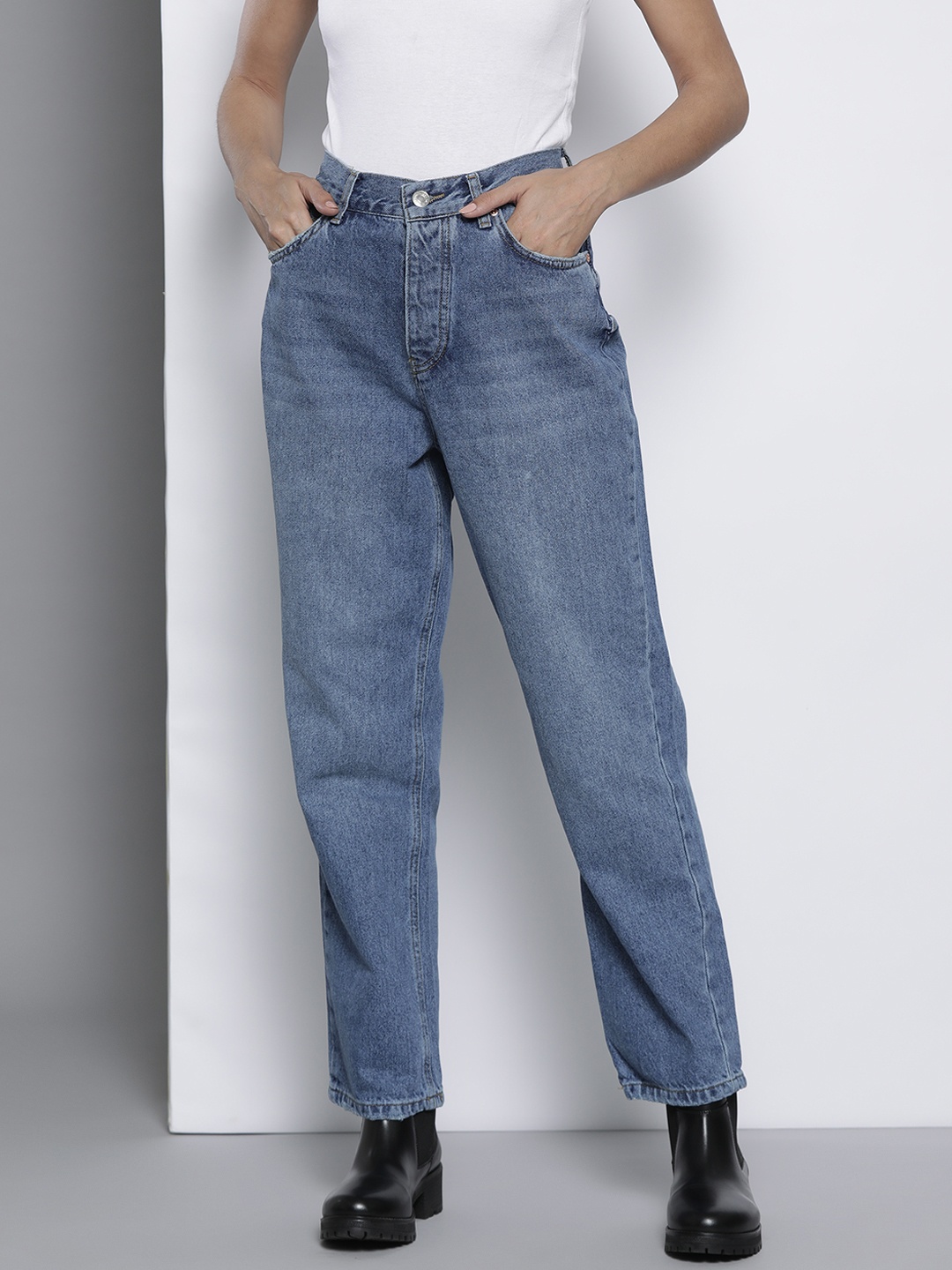 

DOROTHY PERKINS Women Pure Cotton High Rise Straight Jeans, Blue