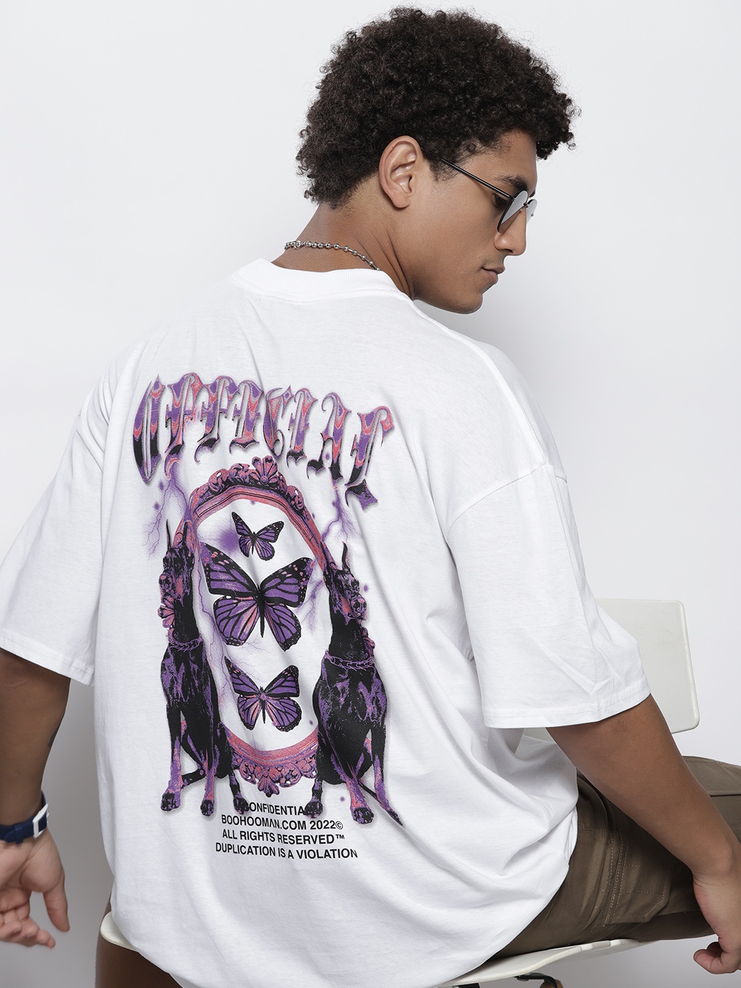 

boohooMAN Men Printed Pure Cotton Oversized T-shirt, White