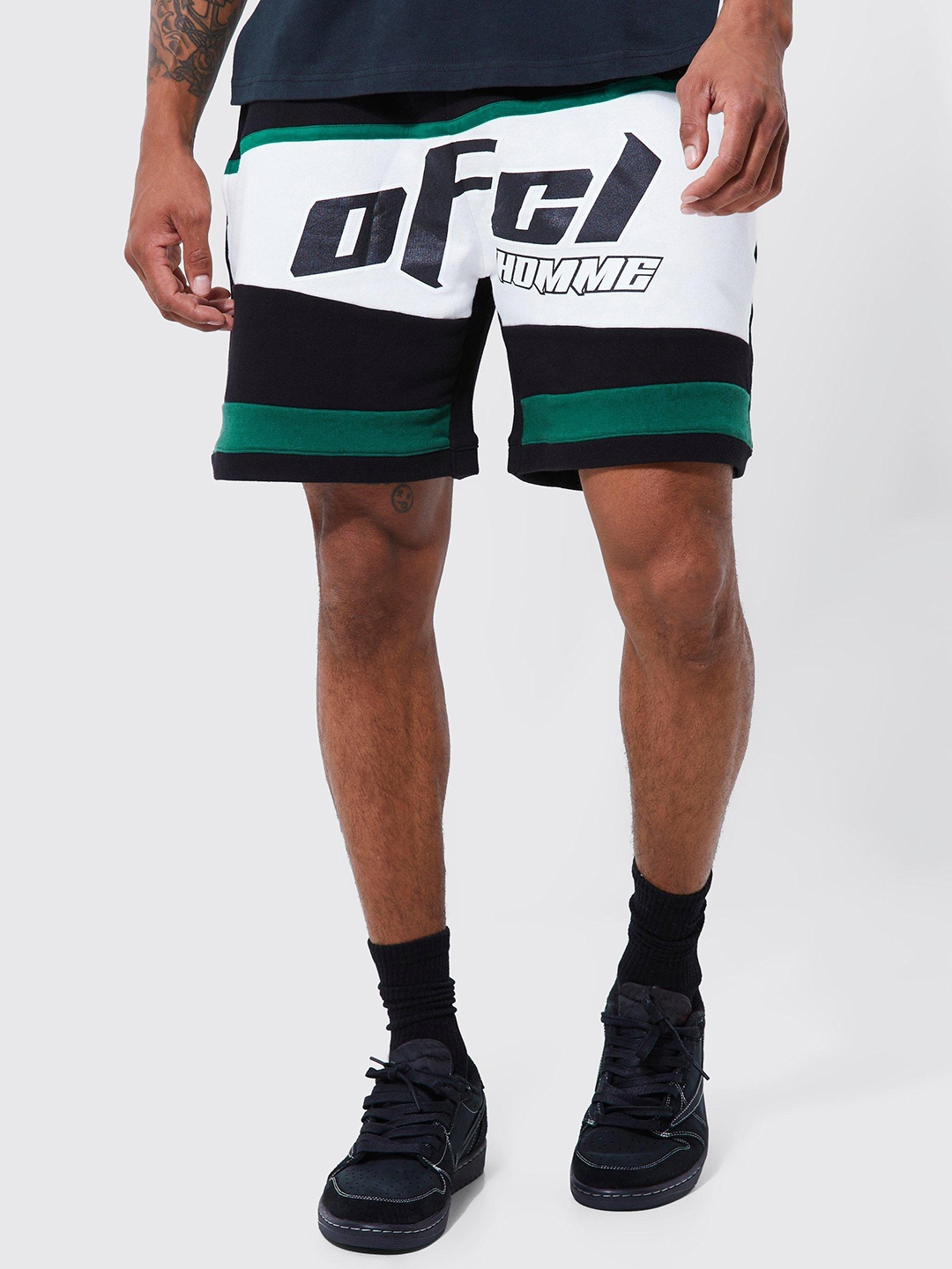 boohooMAN Typography Printed Regular Shorts, Navy blue