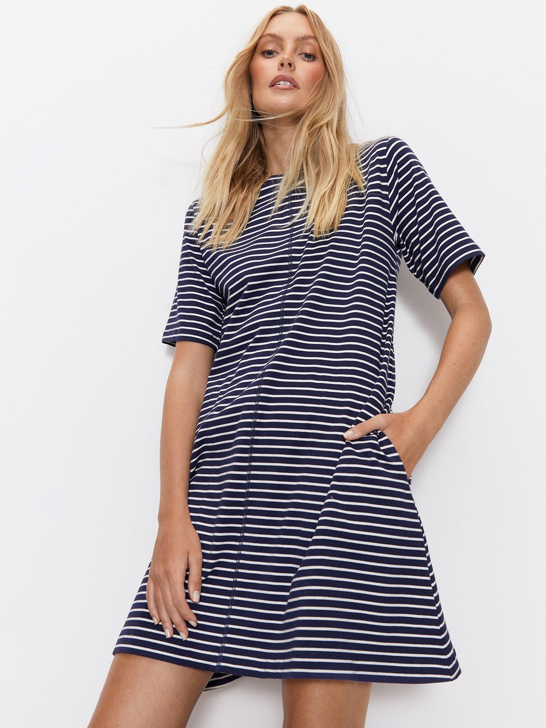 

WAREHOUSE Striped T-shirt Dress, Navy blue