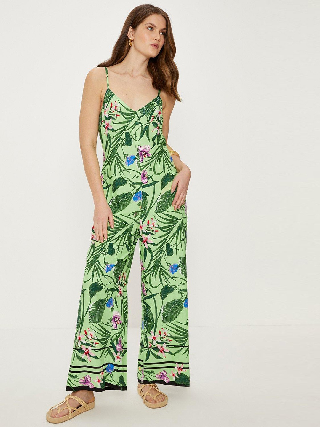 

OASIS Tropical Printed Basic Jumpsuit, Green